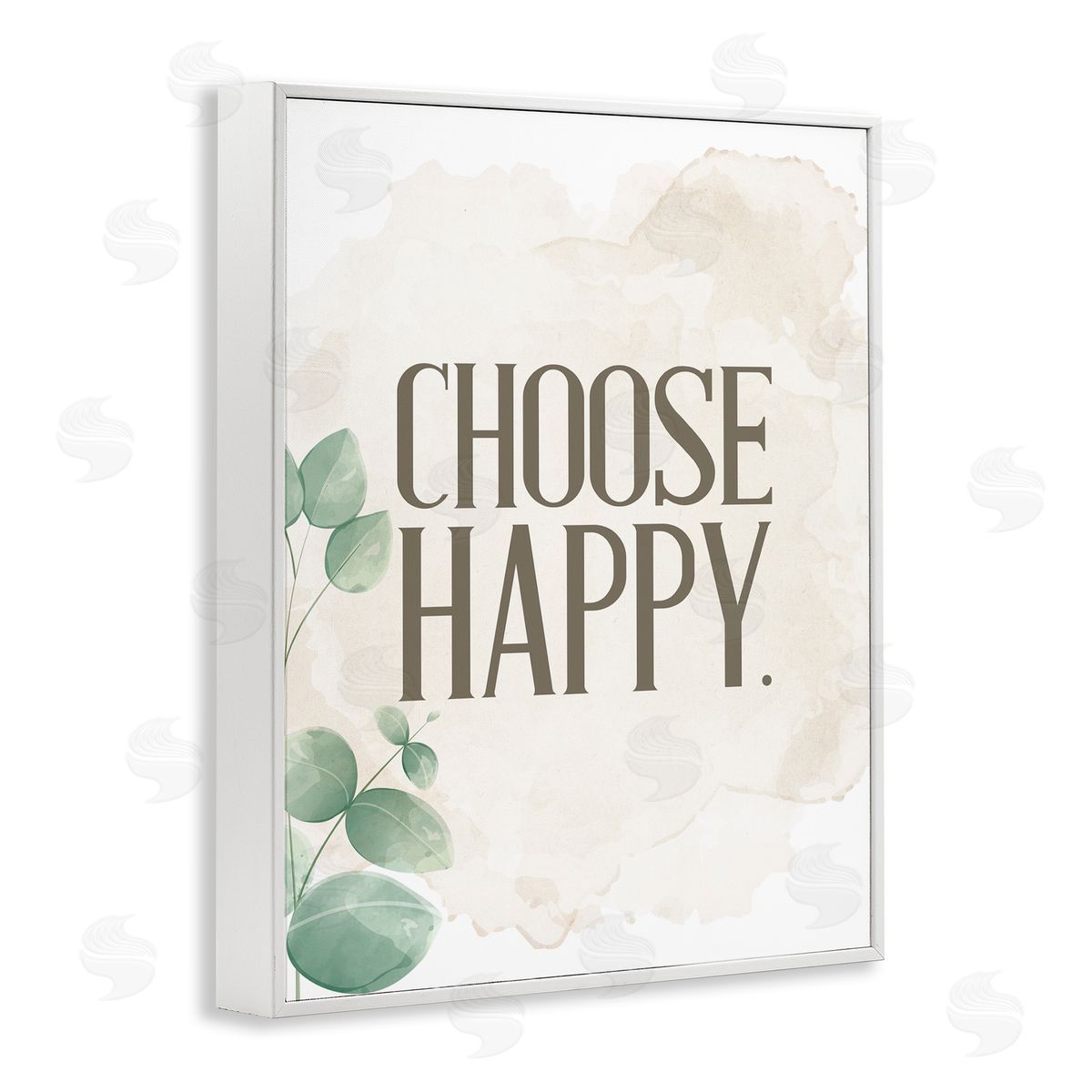 Kim Allen Choose Happy Green Leaves Neutral White Framed Giclee Wall Art