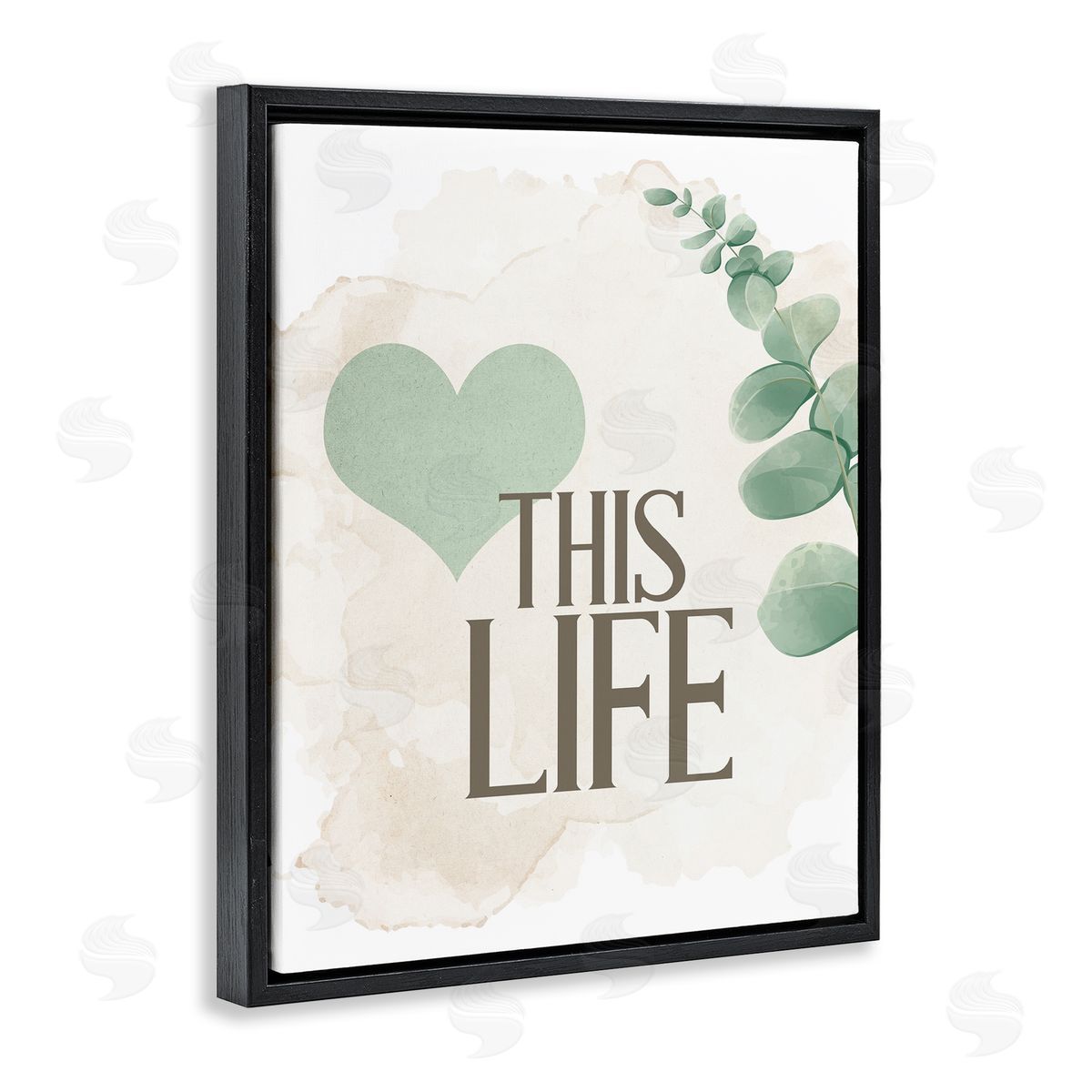 Kim Allen Love This Life Green Heart Neutral Black Floater Frame Canvas Art