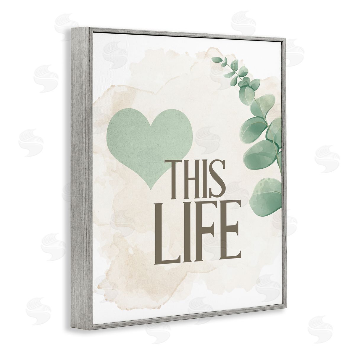 Kim Allen Love This Life Green Heart Neutral Gray Framed Giclee Wall Art