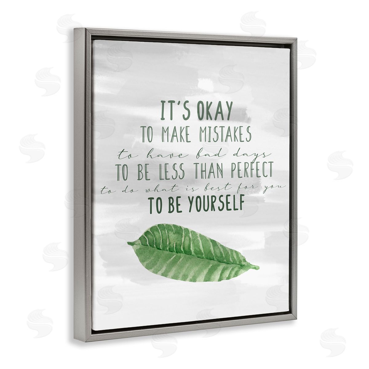 Kim Allen Motivational Okay to Make Mistakes Leaf Gray Floater Frame Canvas Art