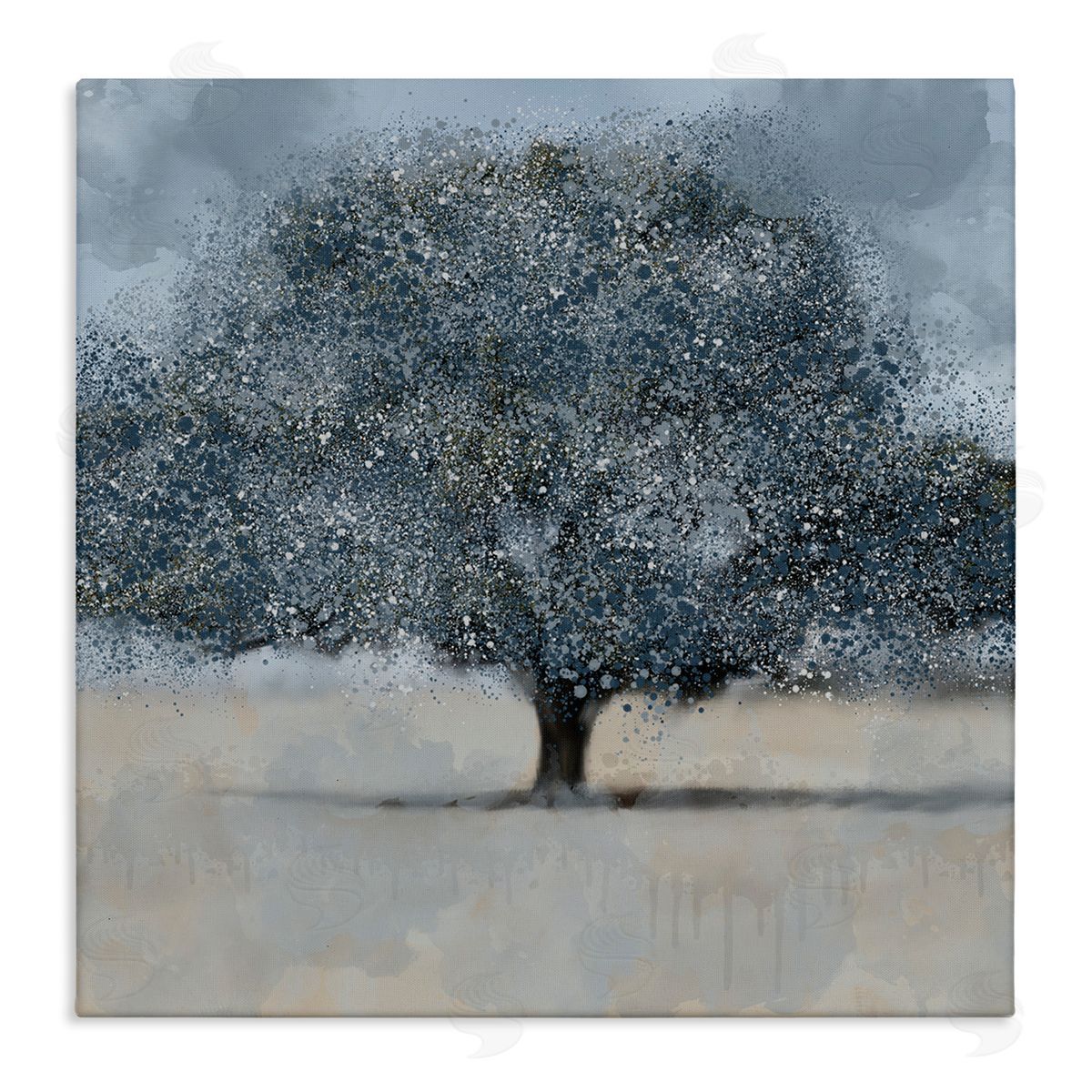 Kim Allen Abstract Blue Splatter Paint Tree Canvas Wall Art