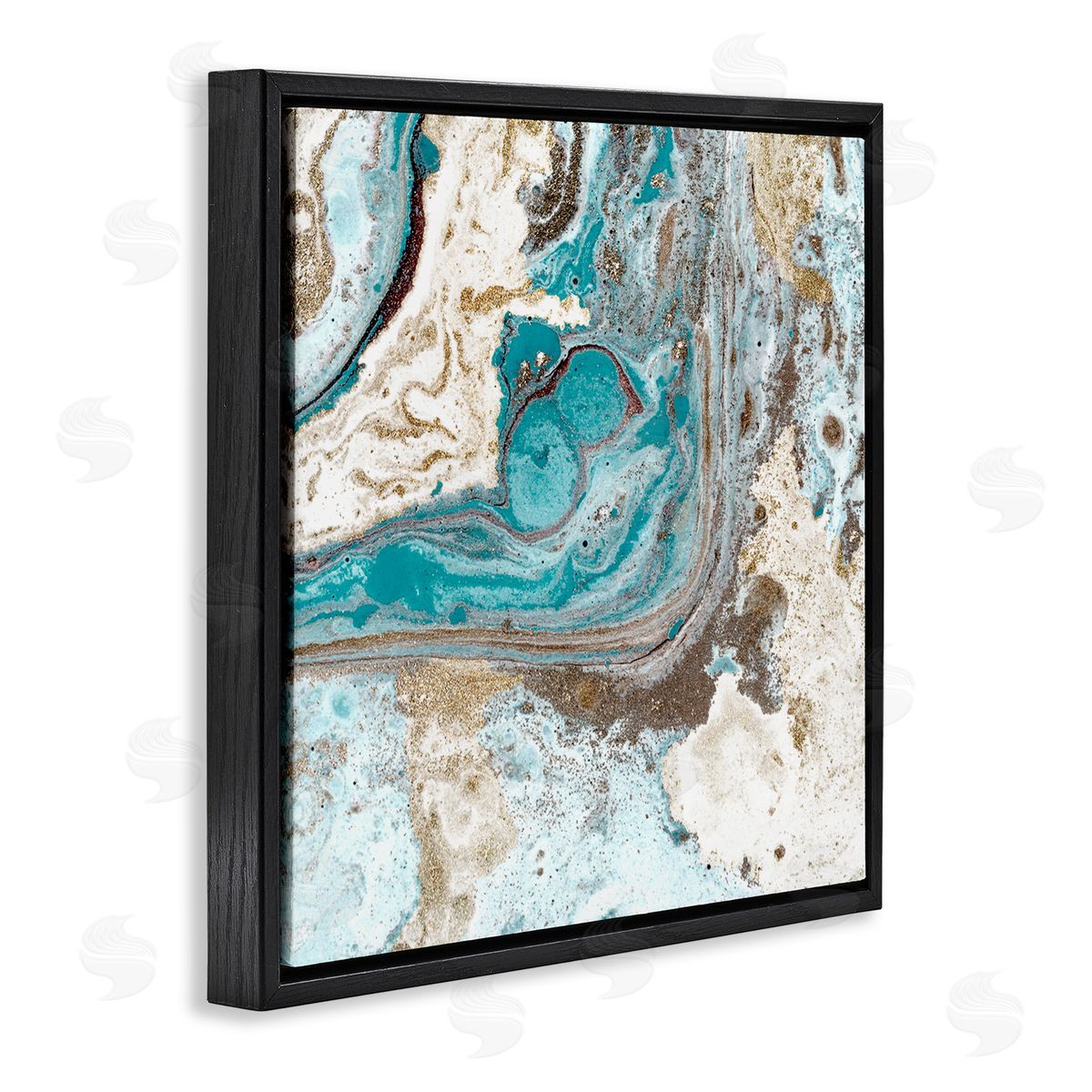 Kim Allen Abstract Fluid Turquoise Contrast Design Black Floater Frame Canvas Art