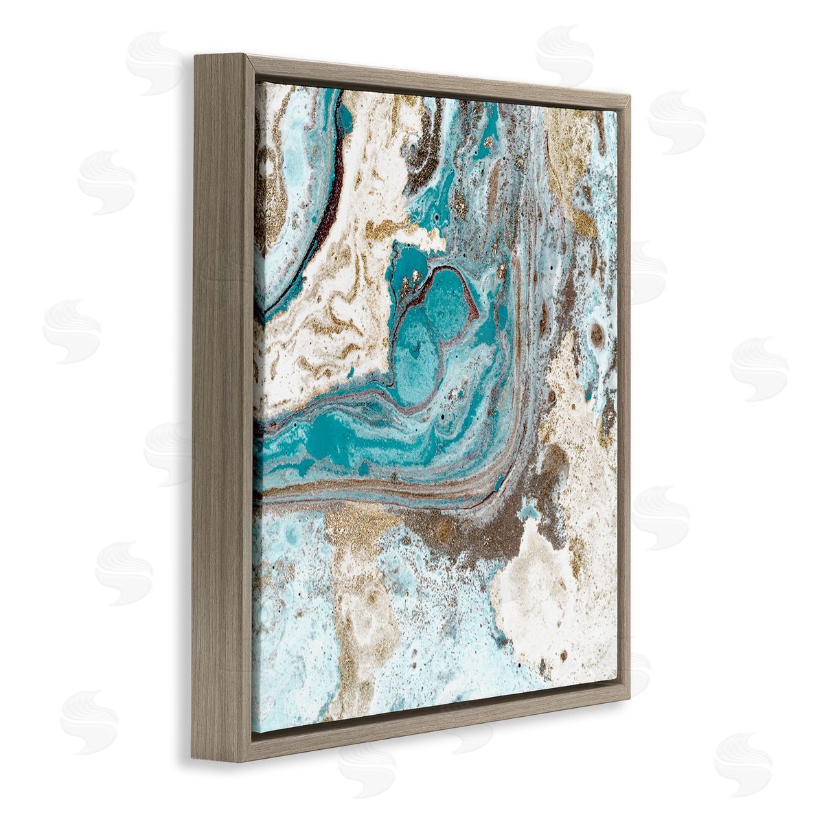 Kim Allen Abstract Fluid Turquoise Contrast Design Brown Floater Frame Canvas Art