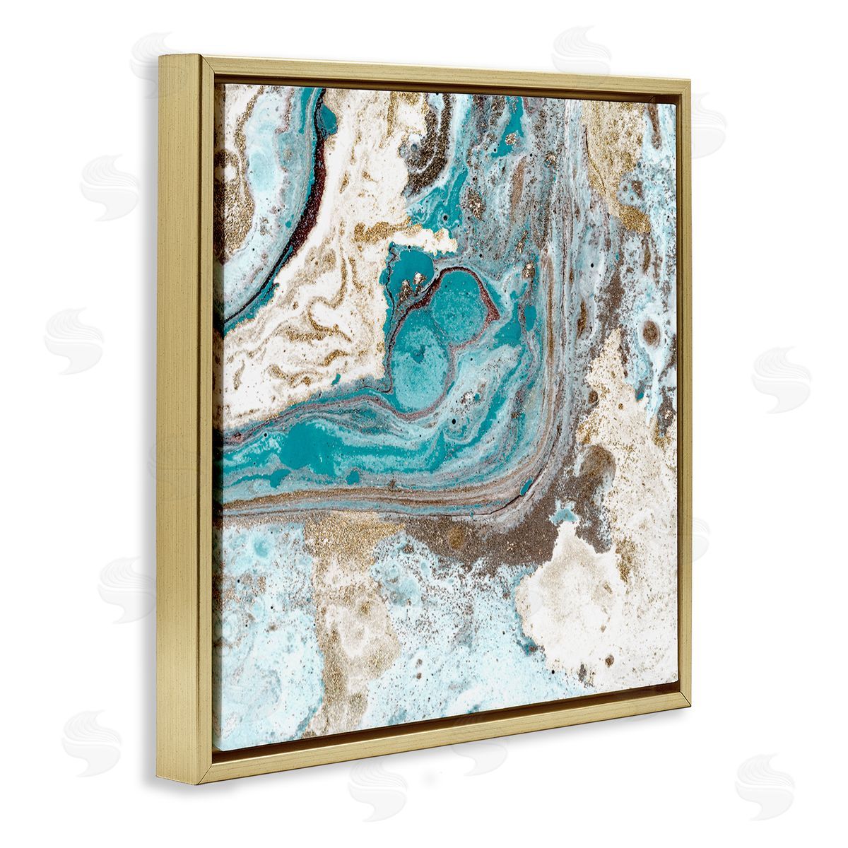 Kim Allen Abstract Fluid Turquoise Contrast Design Gold Floater Frame Canvas Art