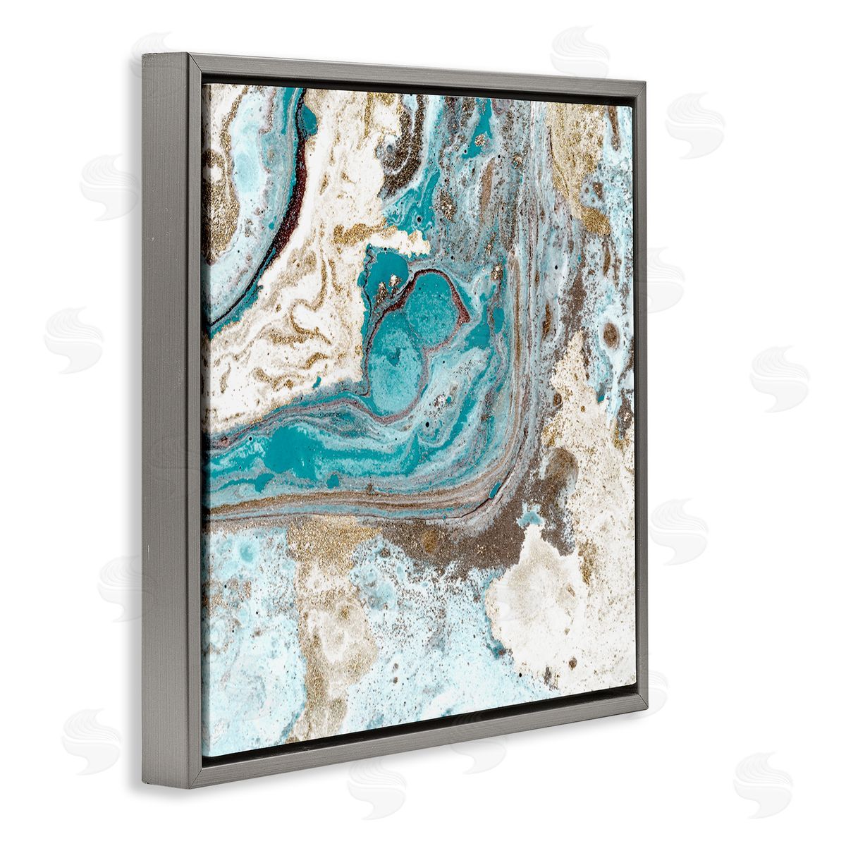 Kim Allen Abstract Fluid Turquoise Contrast Design Gray Floater Frame Canvas Art