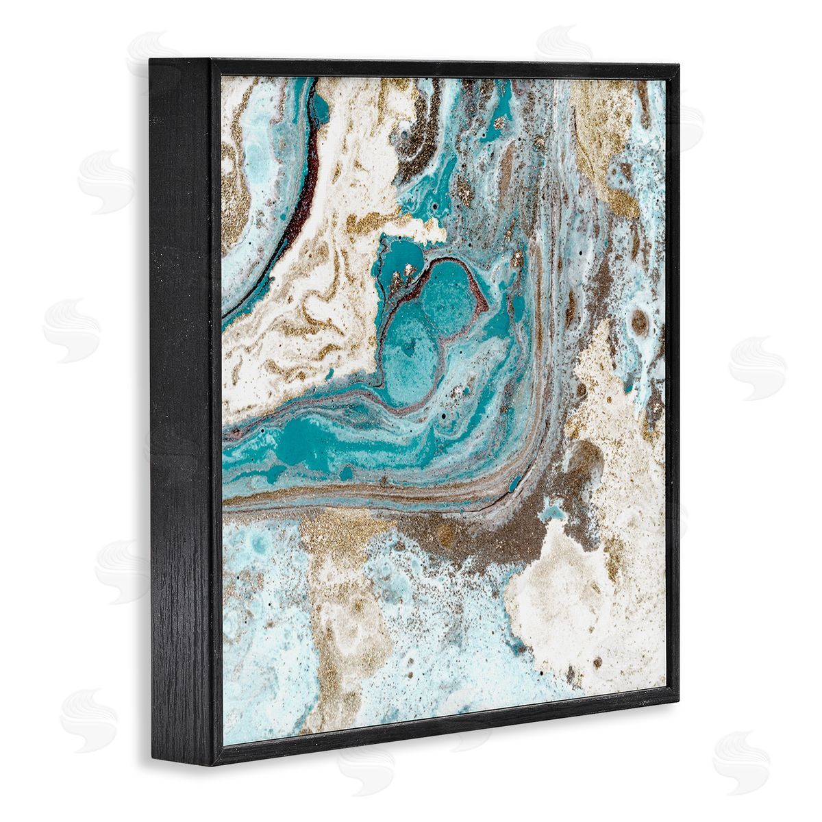 Kim Allen Abstract Fluid Turquoise Contrast Design Black Framed Giclee Wall Art