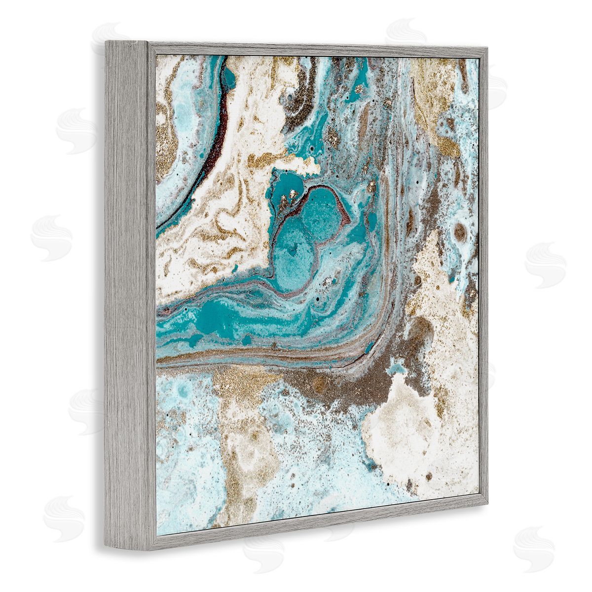 Kim Allen Abstract Fluid Turquoise Contrast Design Gray Framed Giclee Wall Art