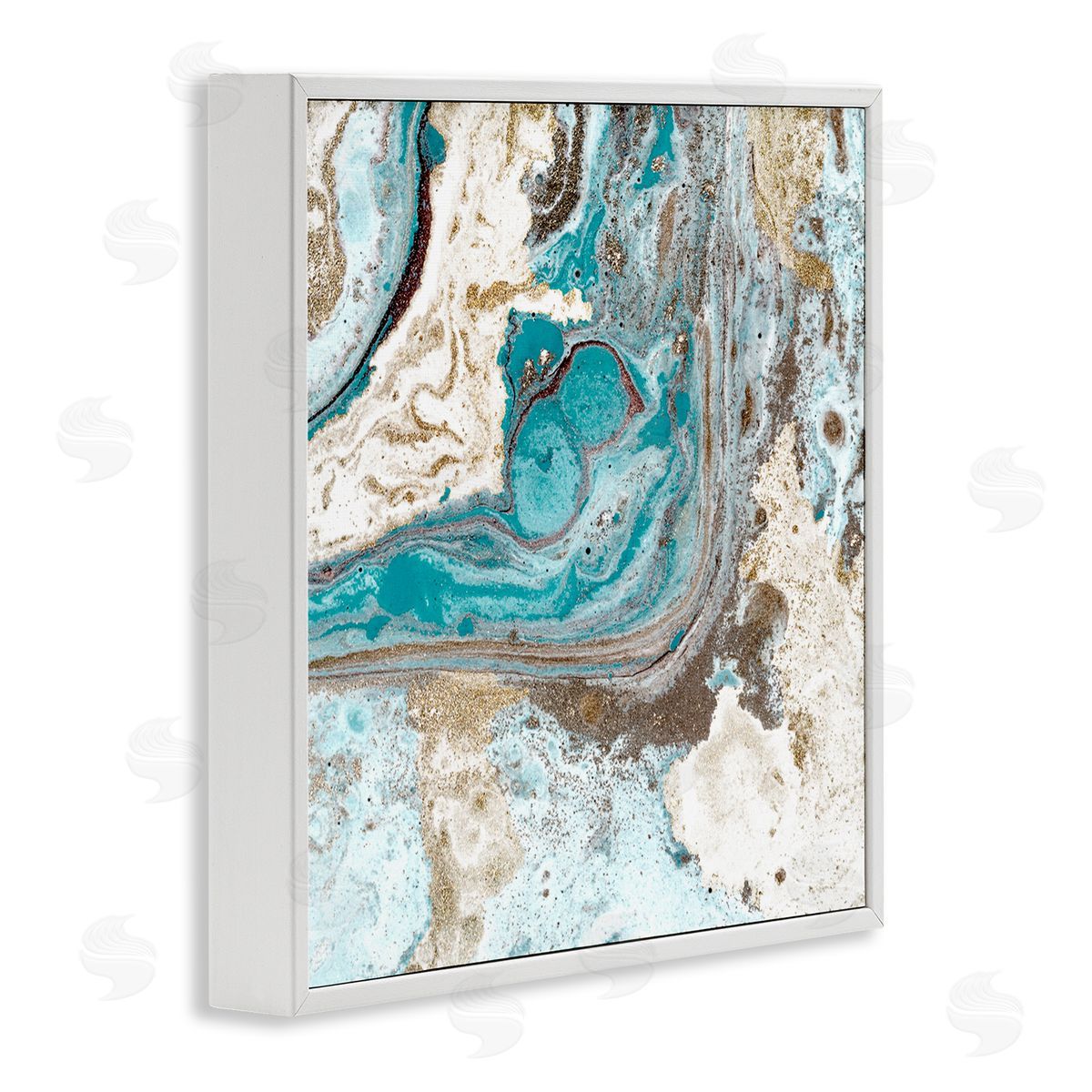 Kim Allen Abstract Fluid Turquoise Contrast Design White Framed Giclee Wall Art