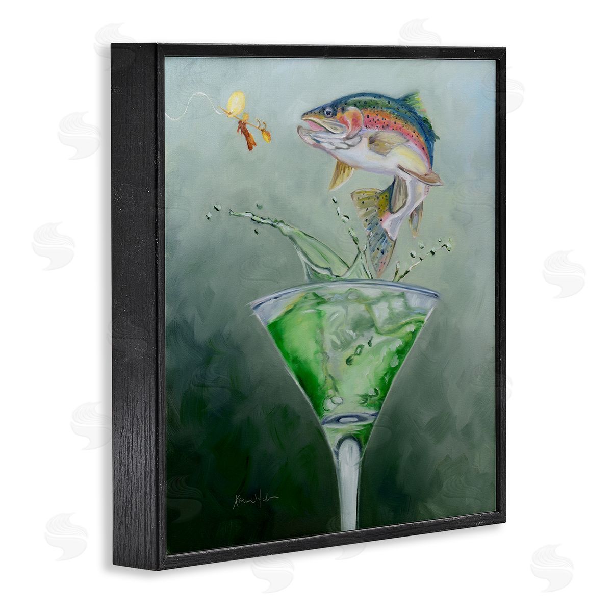 Karen Weber Fine Art Fishing for Rainbow Trout Martini Black Framed Giclee Wall Art