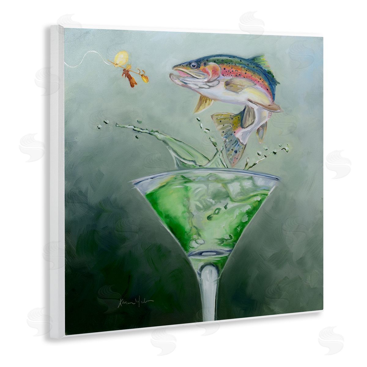 Karen Weber Fine Art Fishing for Rainbow Trout Martini Wall Plaque Art