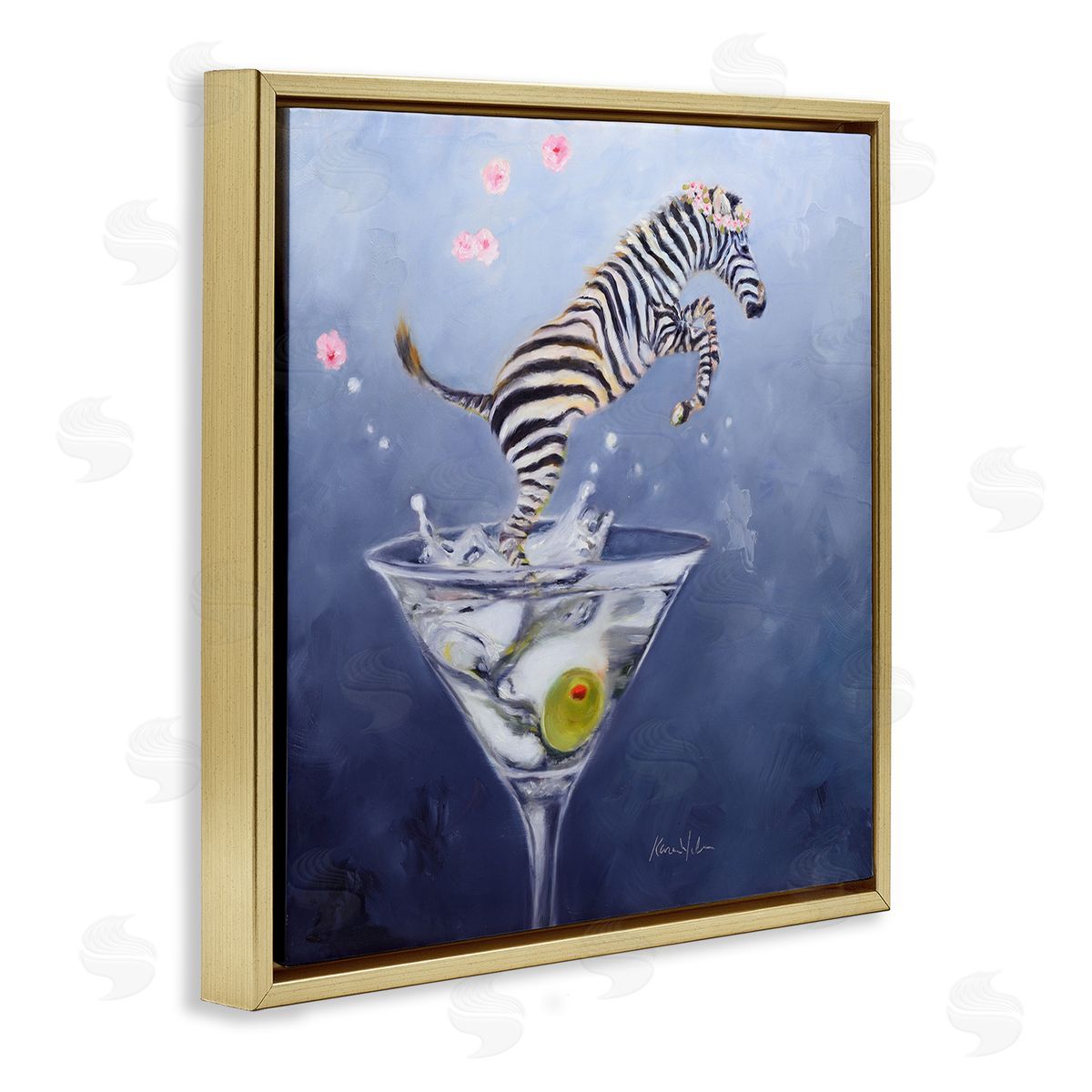 Karen Weber Fine Art Zebra Leaping from Martini Glass Gold Floater Frame Canvas Art