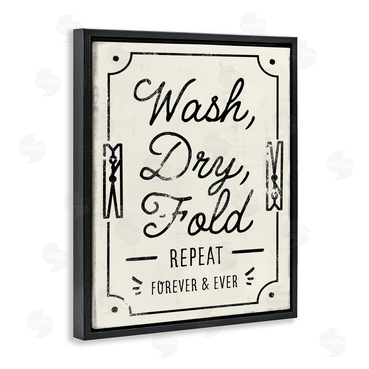 Victoria Barnes Charming Laundry Wash Dry Fold Black Floater Frame Canvas Art