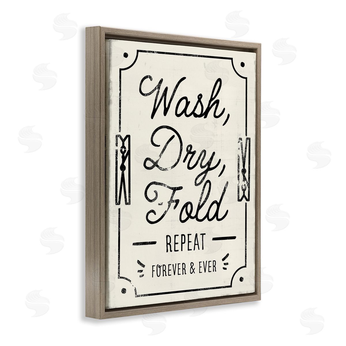 Victoria Barnes Charming Laundry Wash Dry Fold Brown Floater Frame Canvas Art