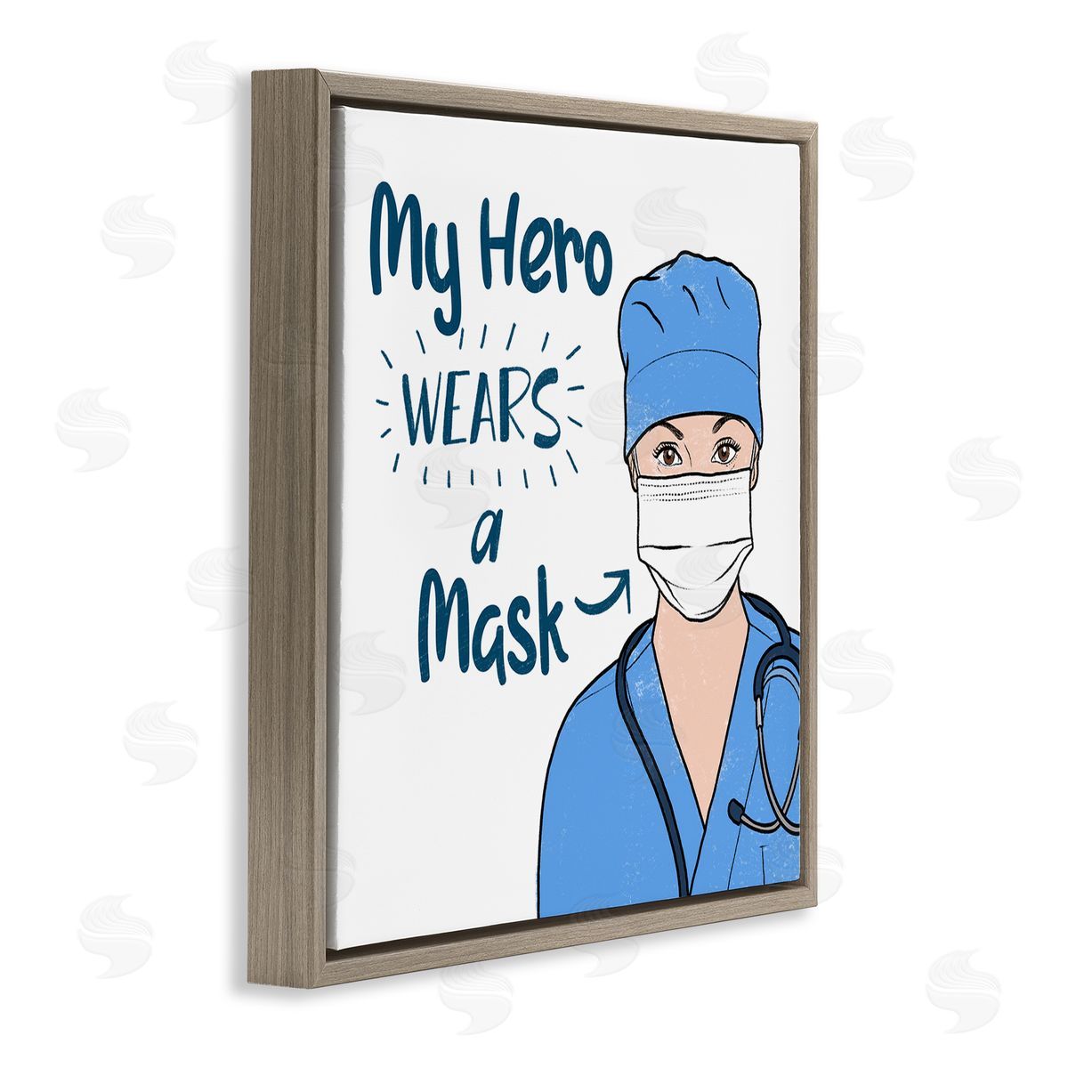 Marcus Prime My Hero Wears Mask Healthcare Appreciation Brown Floater Frame Canvas Art
