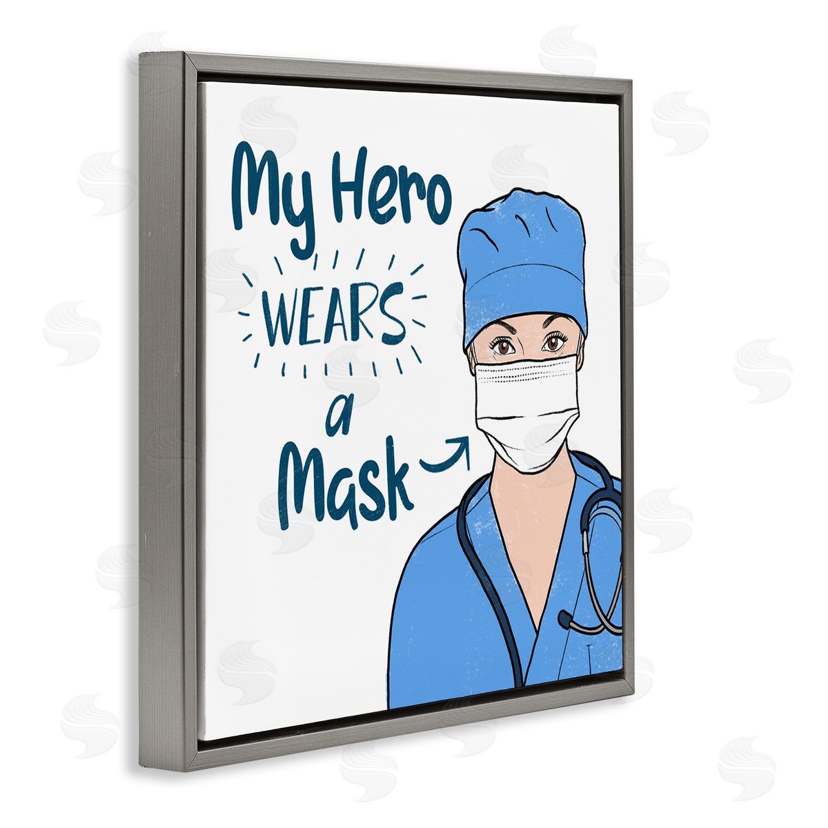 Marcus Prime My Hero Wears Mask Healthcare Appreciation Gray Floater Frame Canvas Art