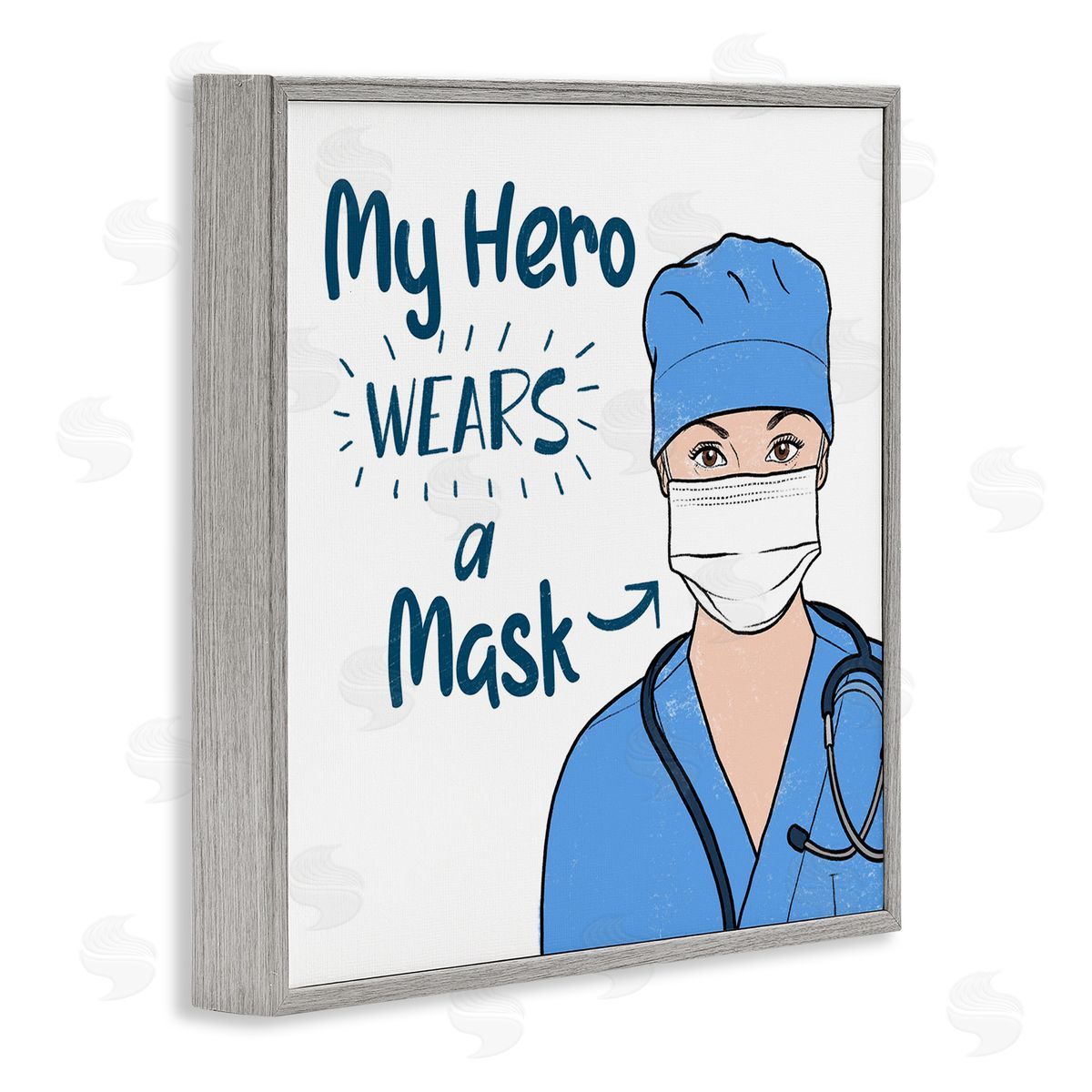 Marcus Prime My Hero Wears Mask Healthcare Appreciation Gray Framed Giclee Wall Art