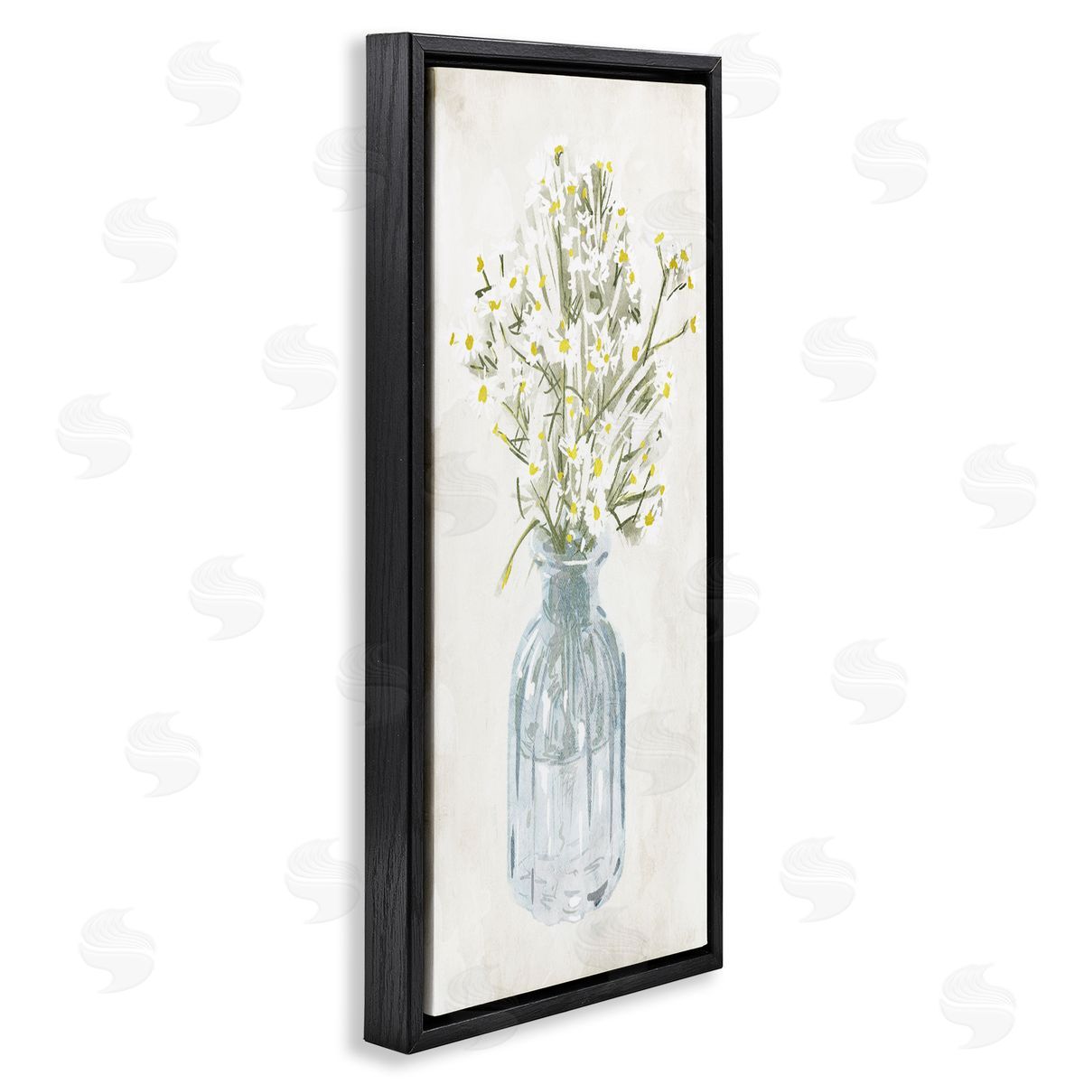Quaint White Daisies in Jar Black Floating Frame Canvas Wall Art, Home Decor by Milli Villa