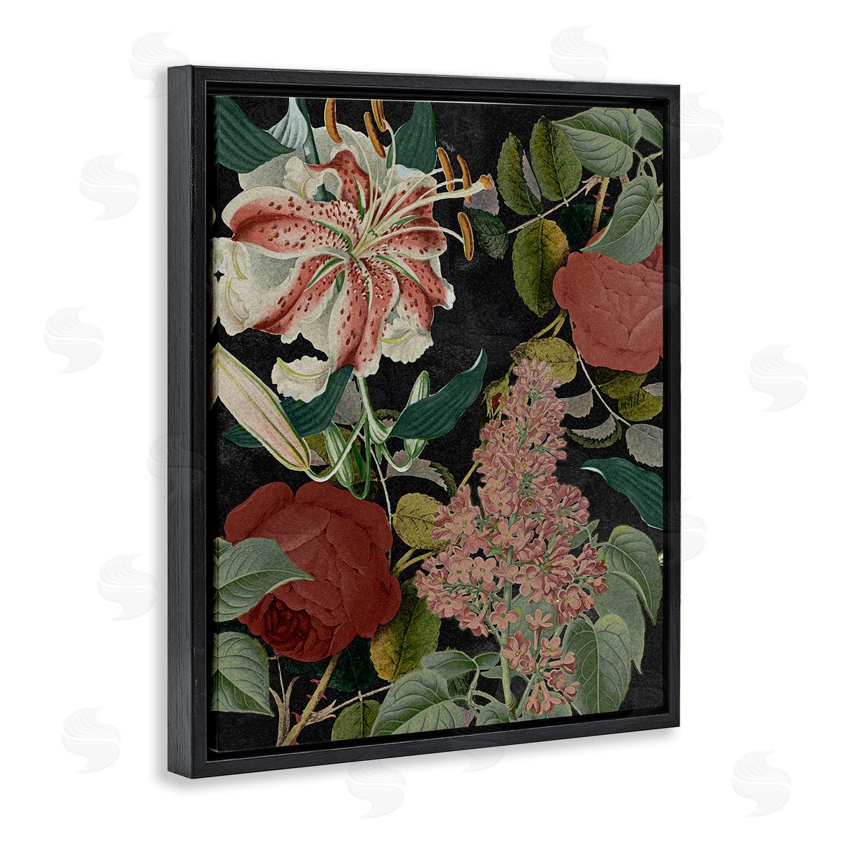 Stupell Studio Tropical Bohemian Floral Illustration Black Floater Frame Canvas Art