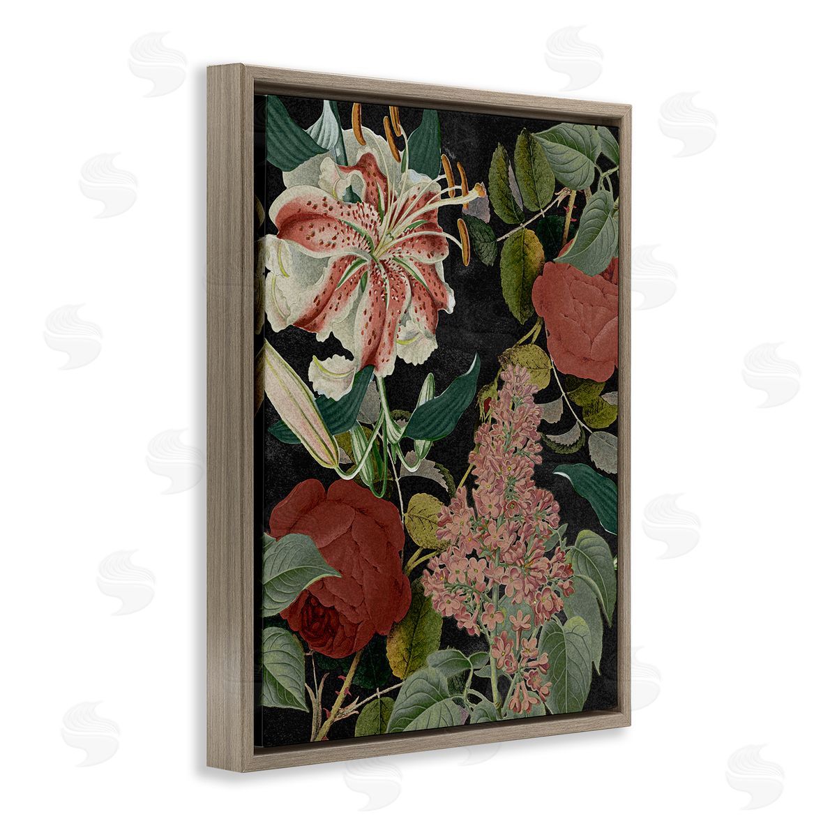 Stupell Studio Tropical Bohemian Floral Illustration Brown Floater Frame Canvas Art