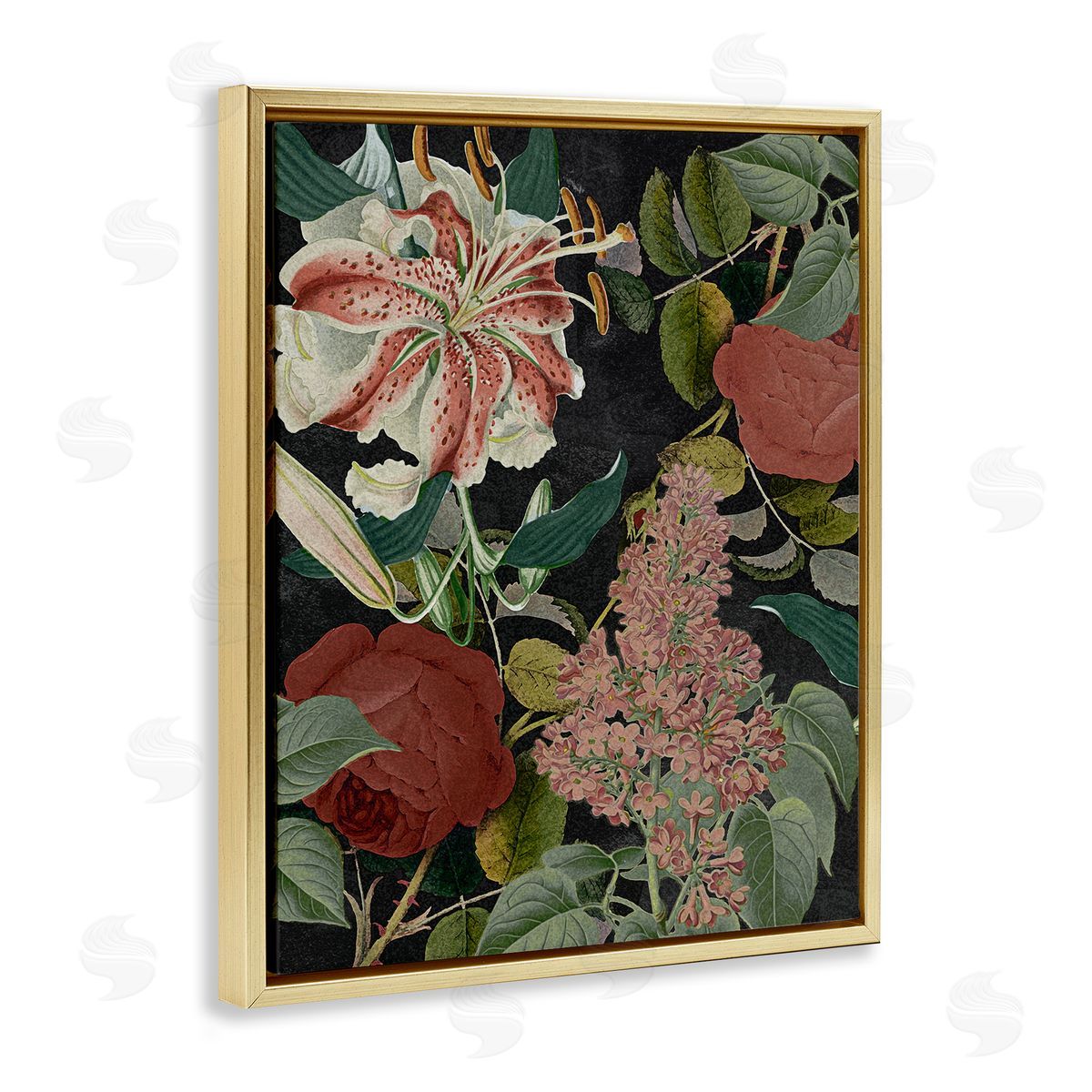 Stupell Studio Tropical Bohemian Floral Illustration Gold Floater Frame Canvas Art