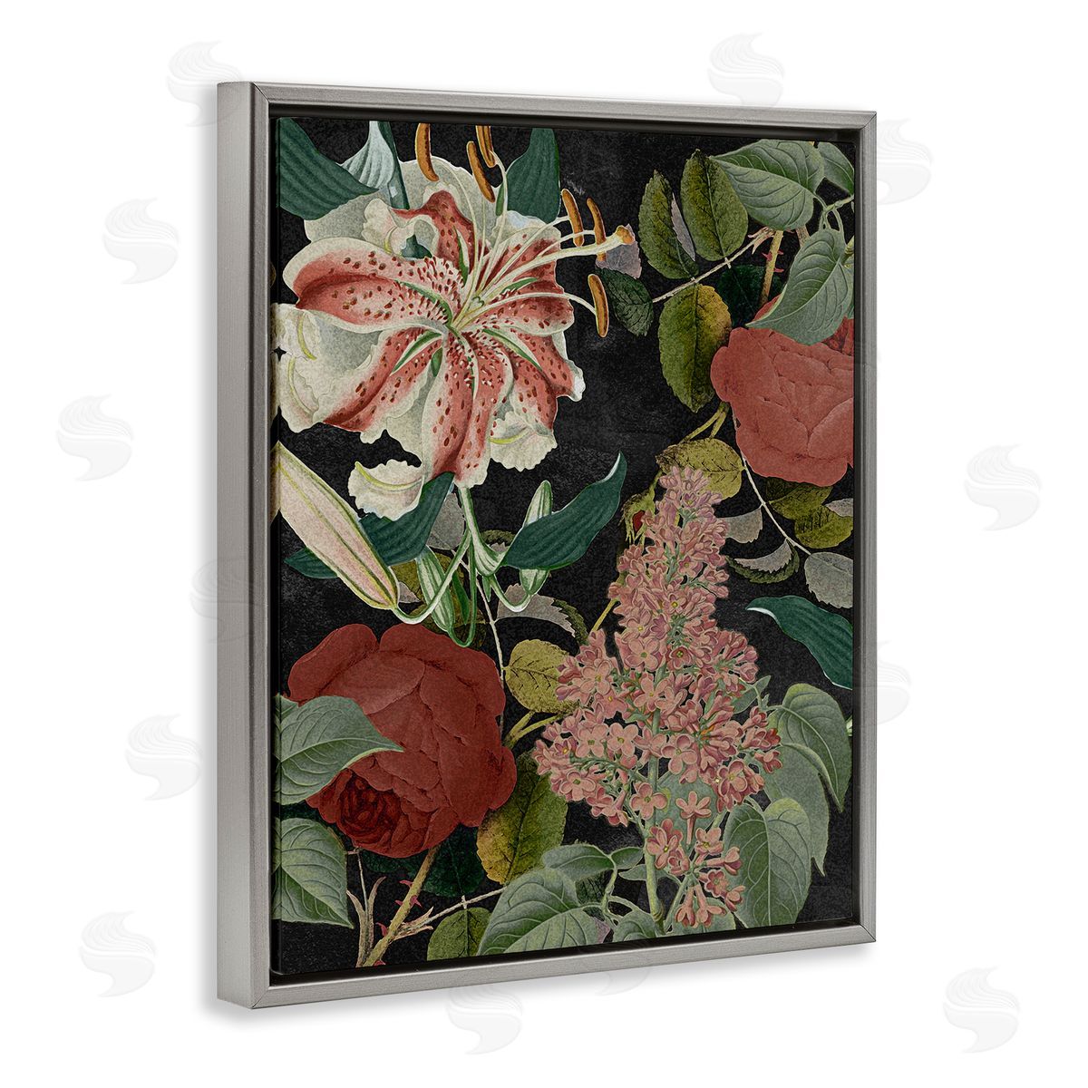 Stupell Studio Tropical Bohemian Floral Illustration Gray Floater Frame Canvas Art