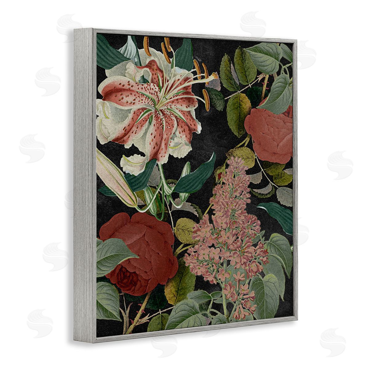 Stupell Studio Tropical Bohemian Floral Illustration Gray Framed Giclee Wall Art