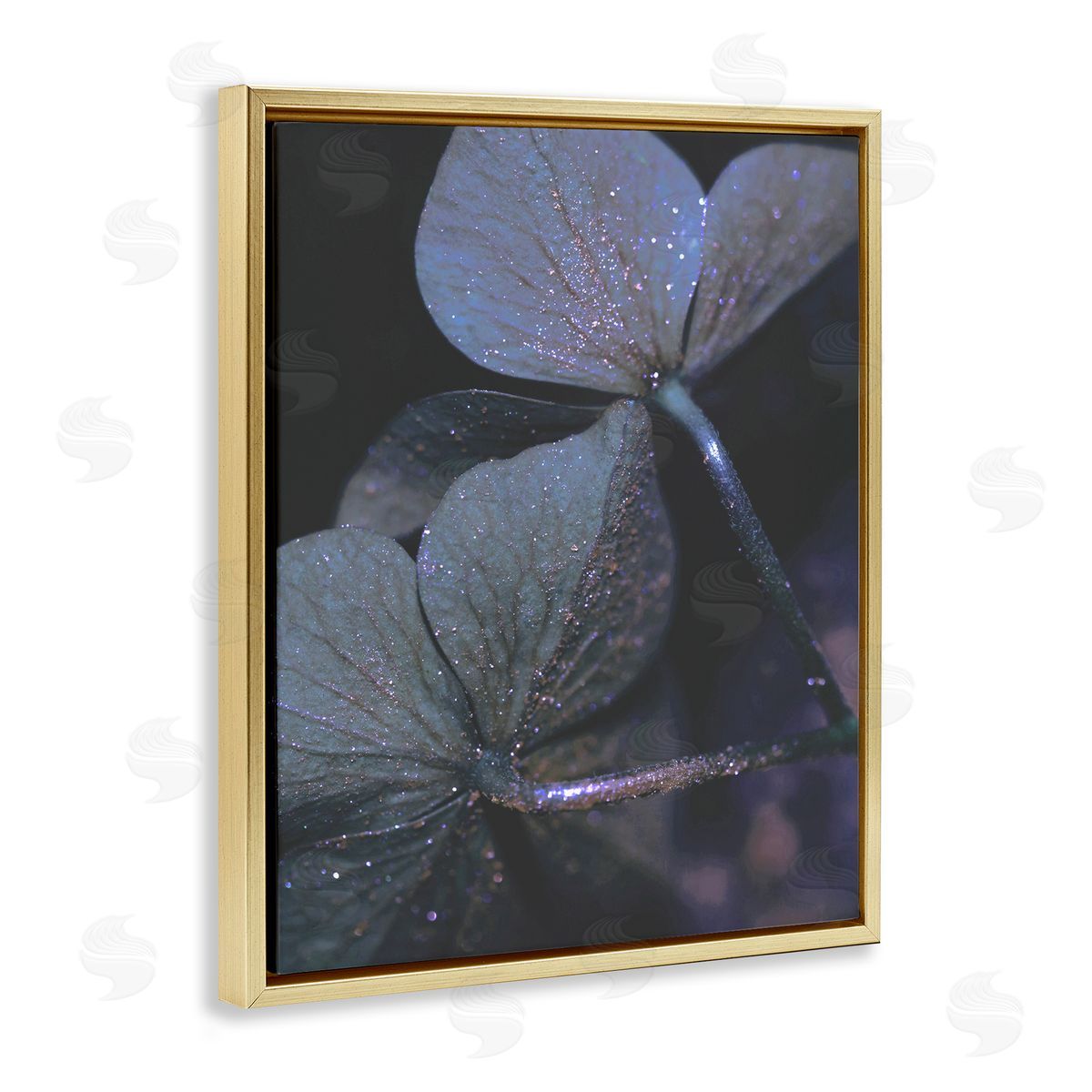 Stupell Studio Dark Tone Glittered Clover Petals  Gold Floater Frame Canvas Art