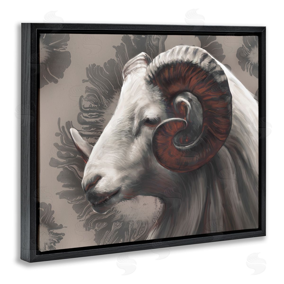 Ziwei Li Big Horn Ram Portrait Abstract Black Floater Frame Canvas Art