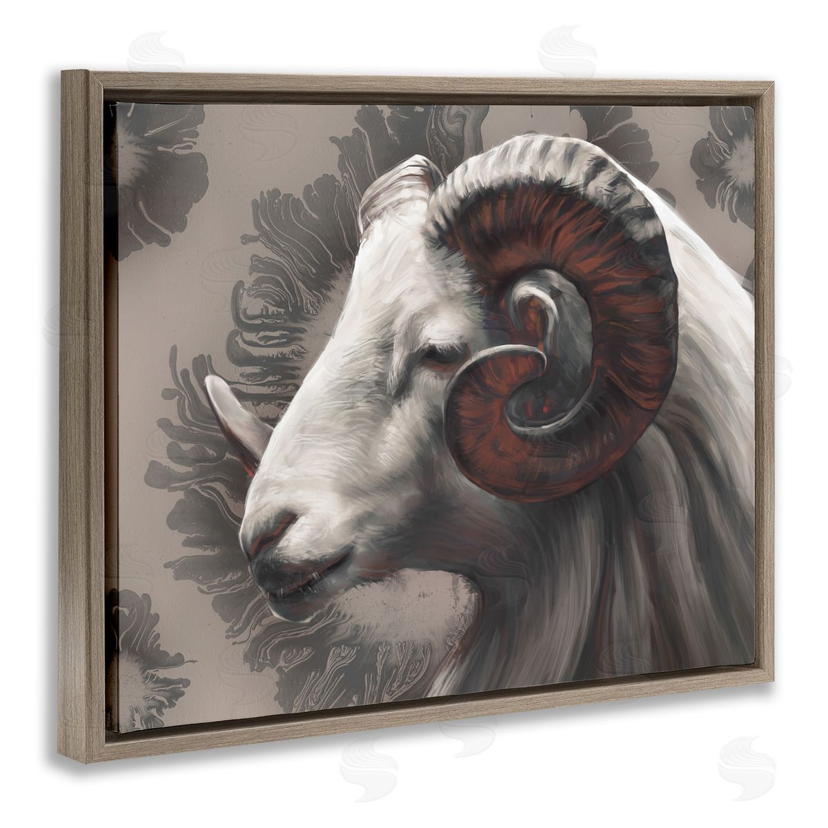 Ziwei Li Big Horn Ram Portrait Abstract Brown Floater Frame Canvas Art