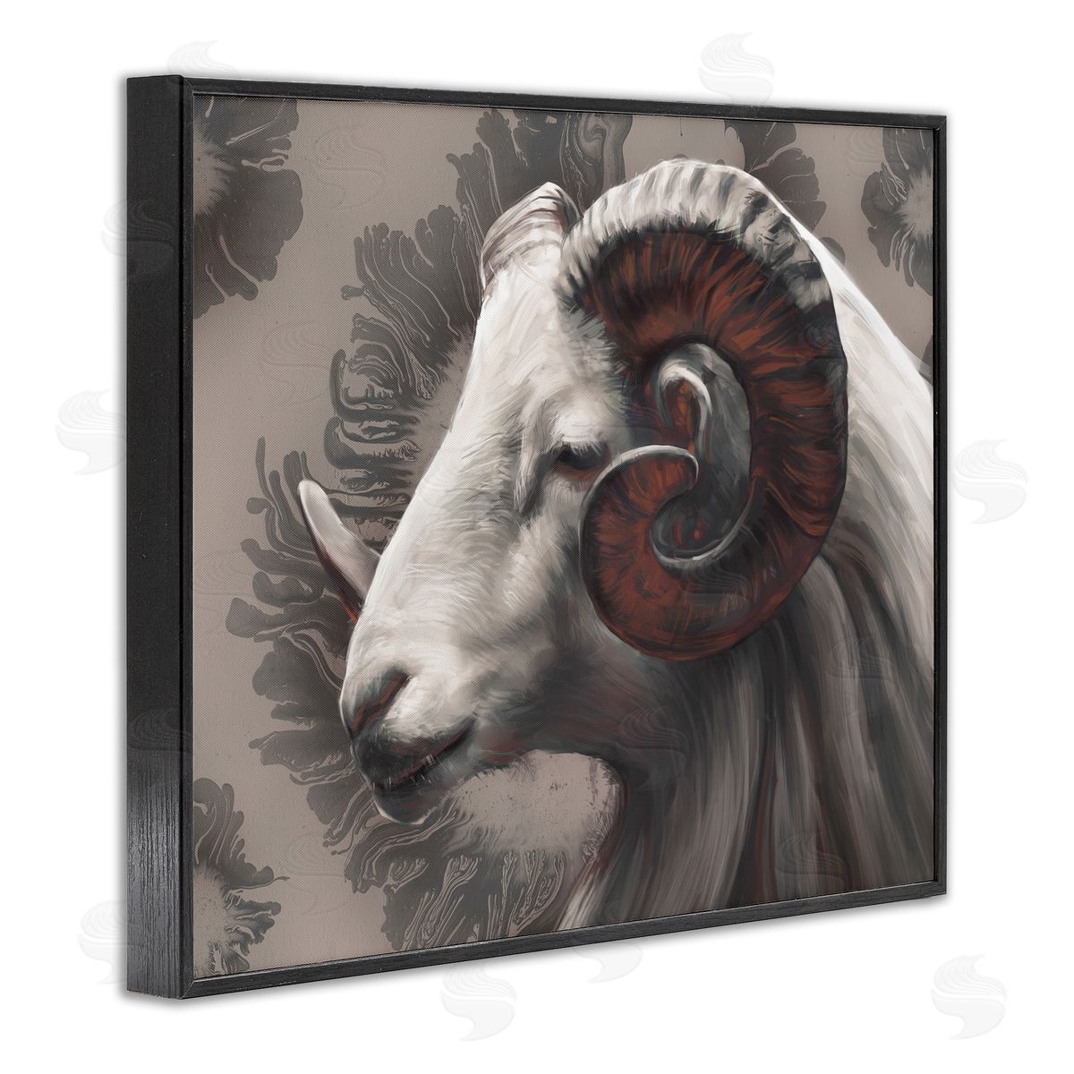 Ziwei Li Big Horn Ram Portrait Abstract Black Framed Giclee Wall Art