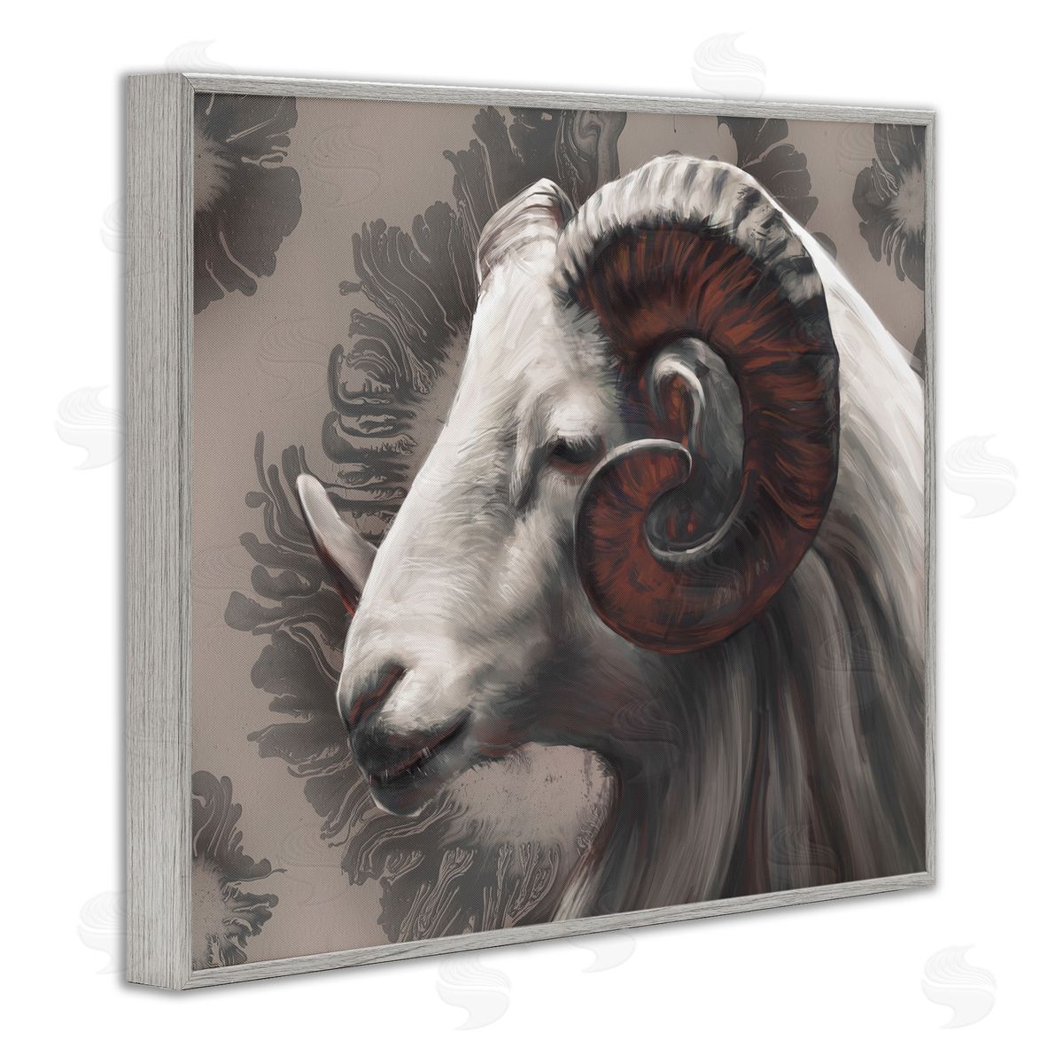 Ziwei Li Big Horn Ram Portrait Abstract Gray Framed Giclee Wall Art
