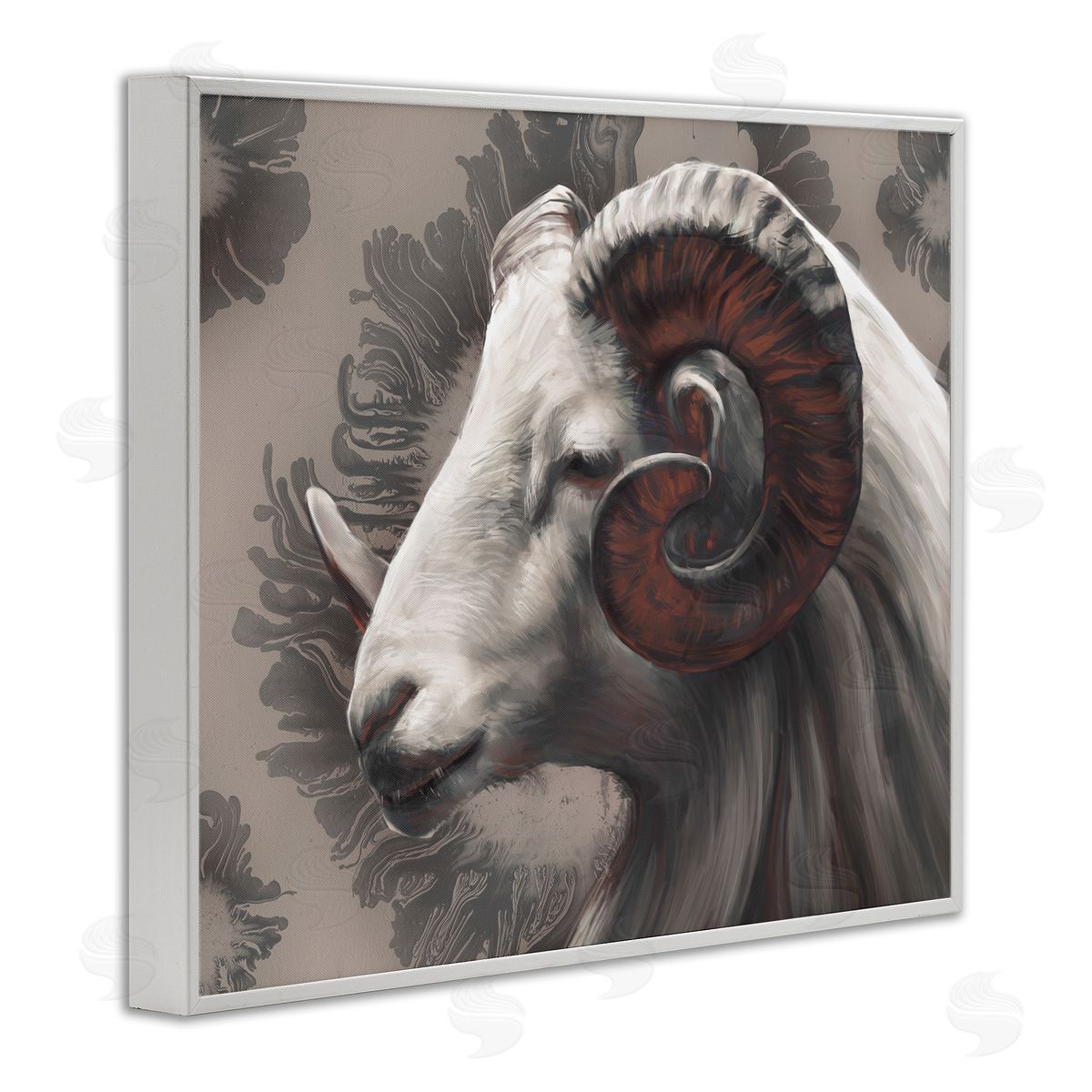 Ziwei Li Big Horn Ram Portrait Abstract White Framed Giclee Wall Art