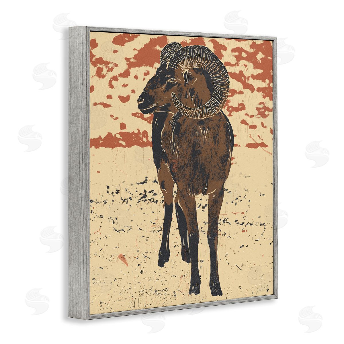 Ziwei Li Abstract Vintage Ram Animal Horns Gray Framed Giclee Wall Art