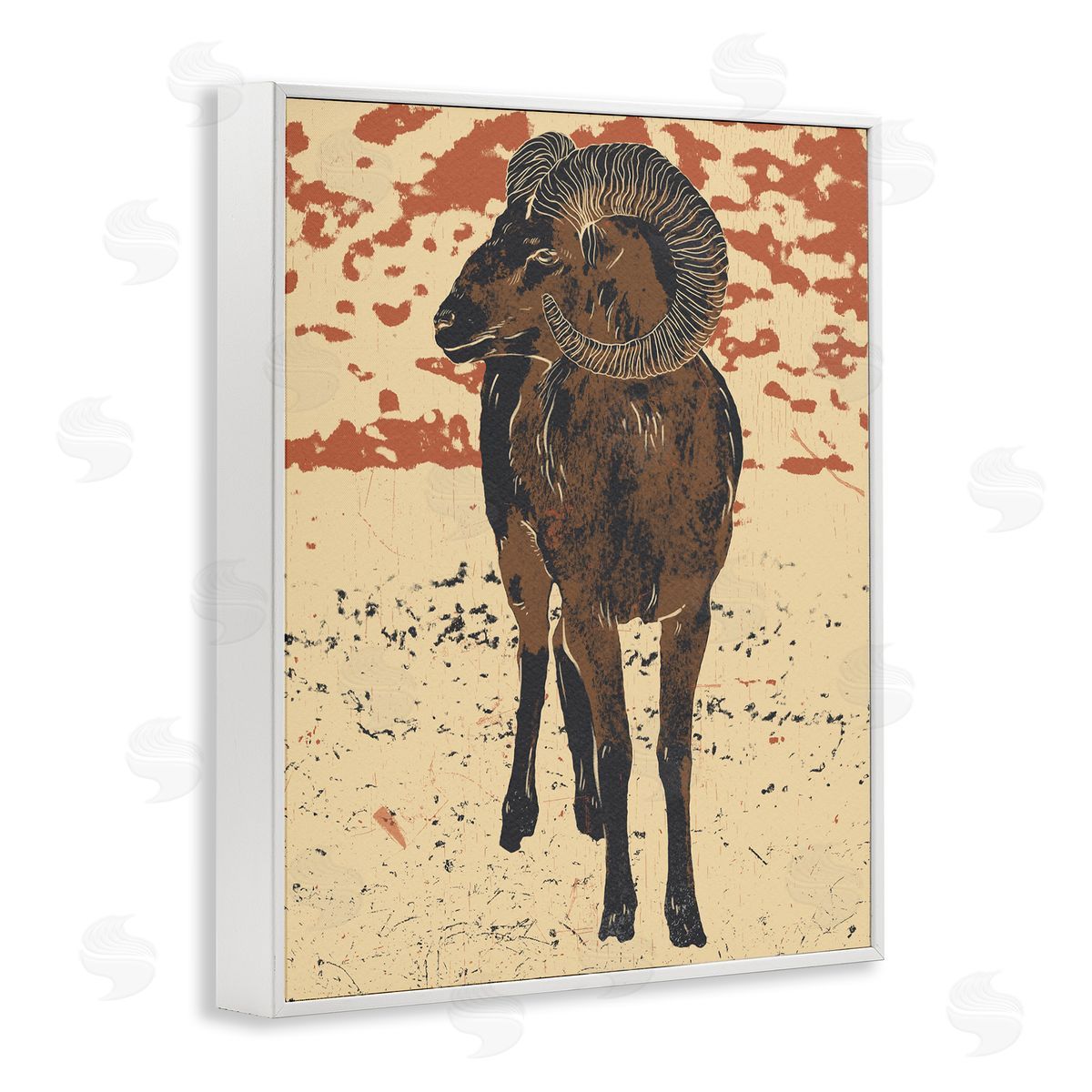 Ziwei Li Abstract Vintage Ram Animal Horns White Framed Giclee Wall Art