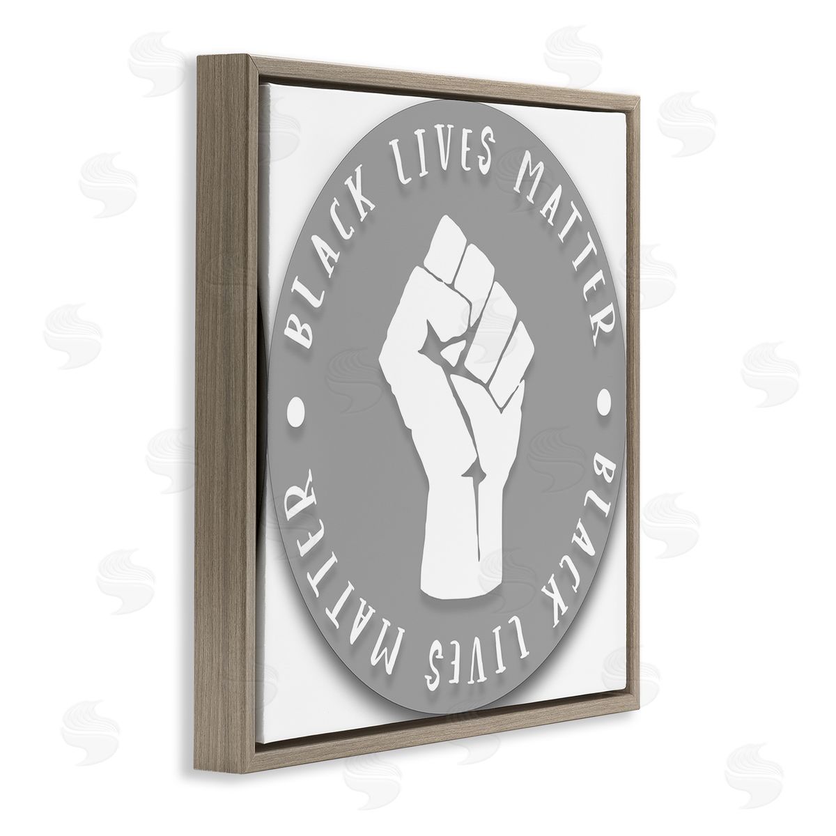 Stupell Studio Black Lives Matter Grey Circle Fist Brown Floater Frame Canvas Art