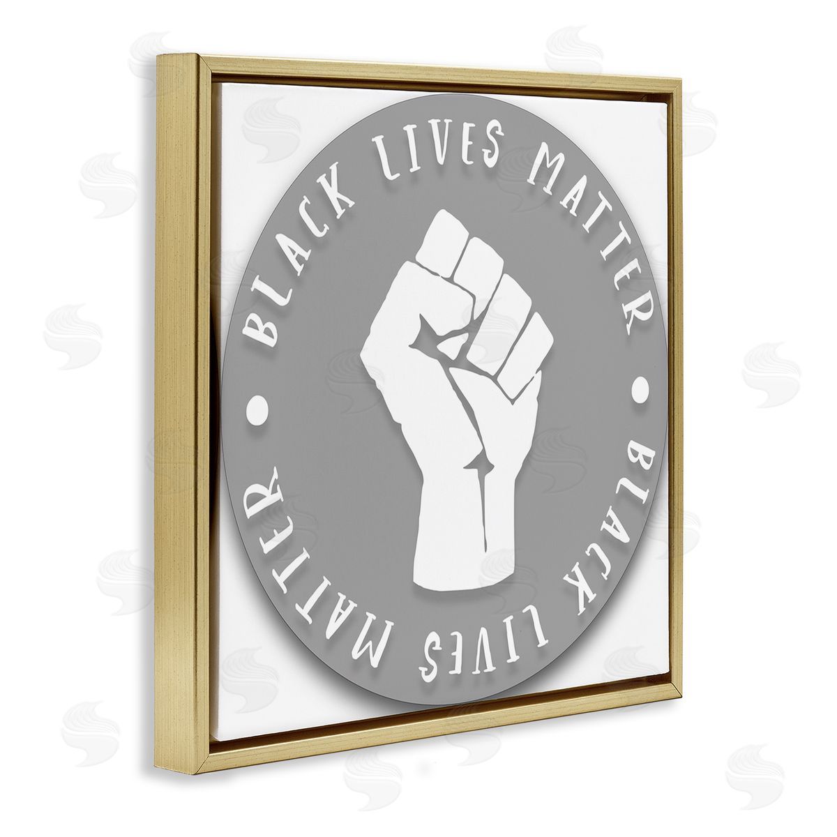Stupell Studio Black Lives Matter Grey Circle Fist Gold Floater Frame Canvas Art