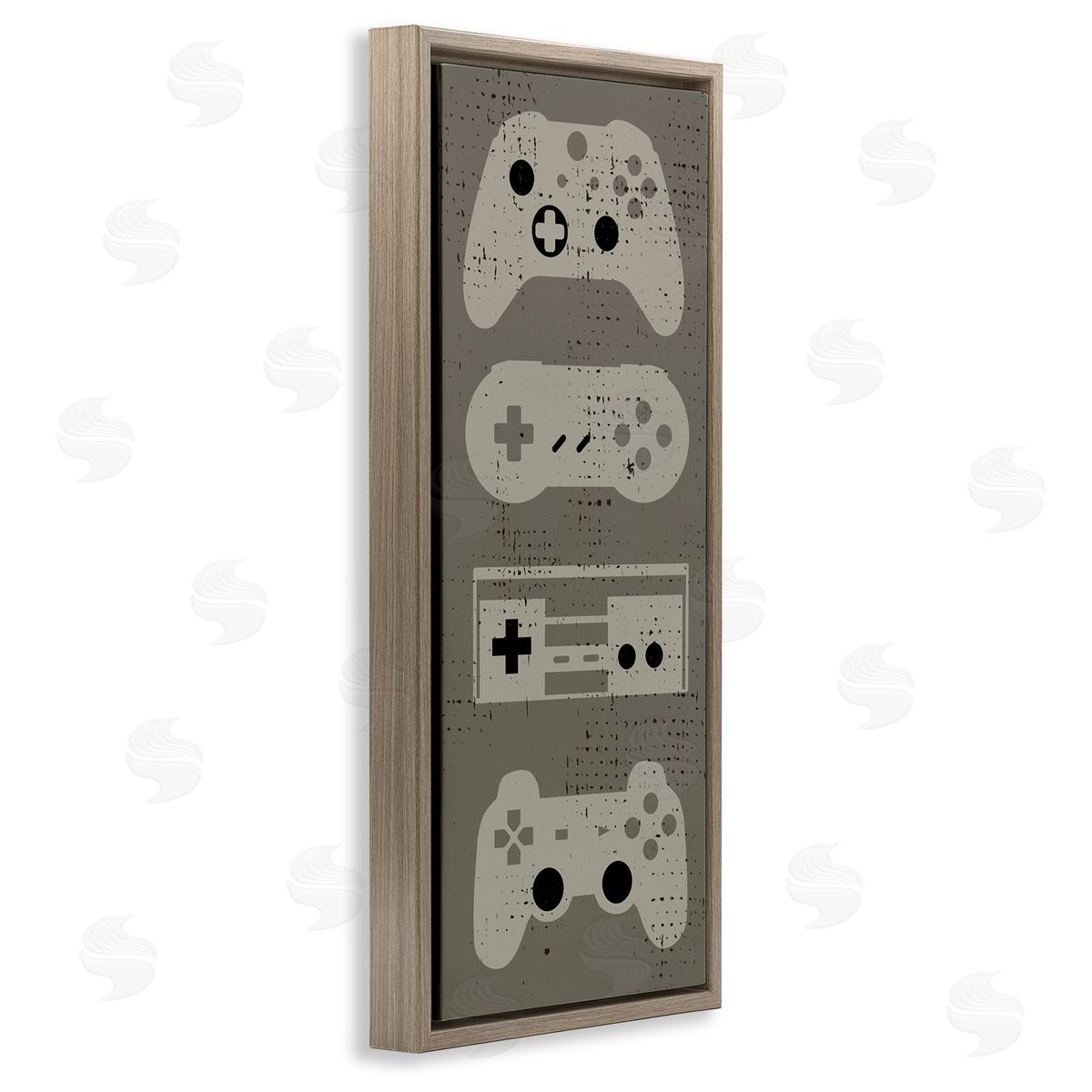 Stupell Studio Common Game Controllers Vintage Brown Floater Frame Canvas Art