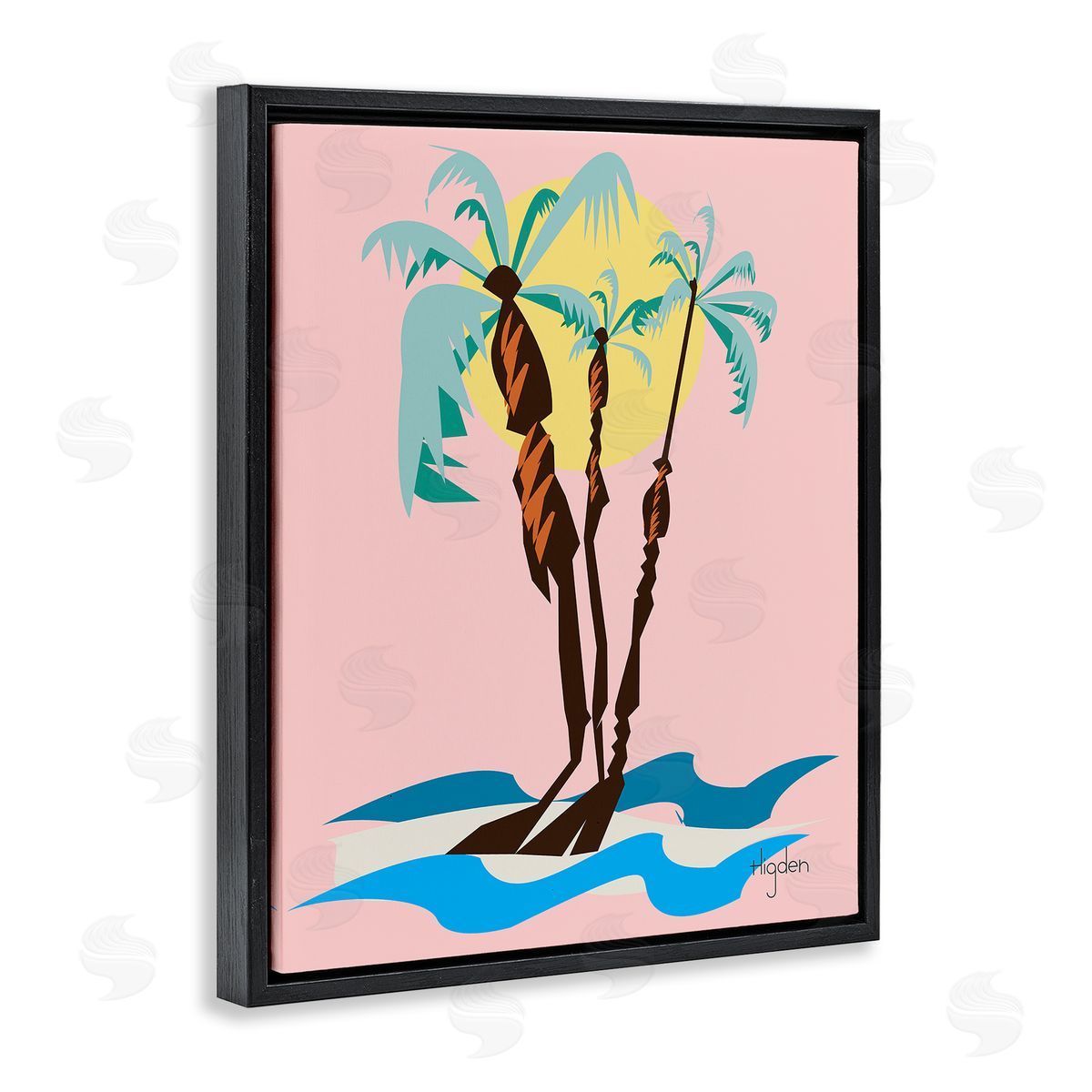 Mark Higden Palm Tree Trio Sunny Sky Black Floater Frame Canvas Art