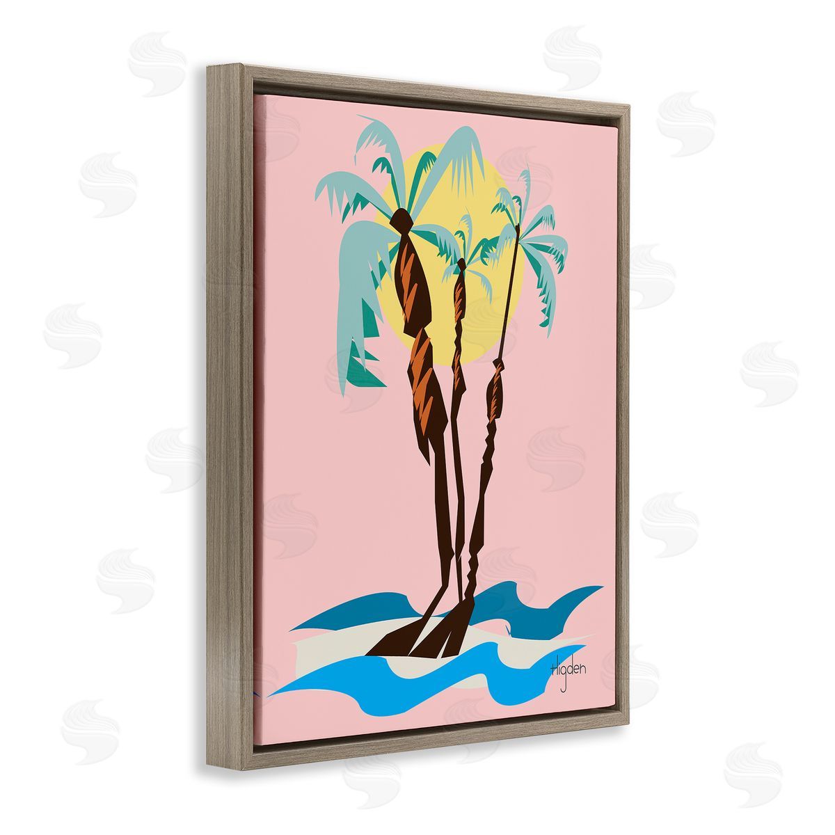 Mark Higden Palm Tree Trio Sunny Sky Brown Floater Frame Canvas Art
