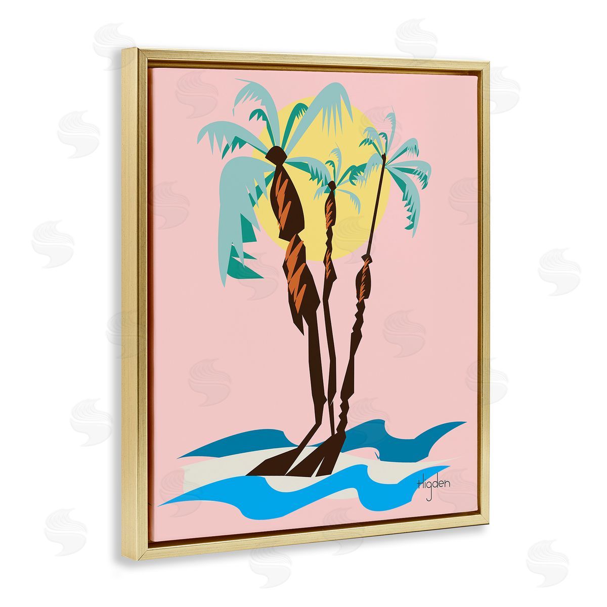 Mark Higden Palm Tree Trio Sunny Sky Gold Floater Frame Canvas Art