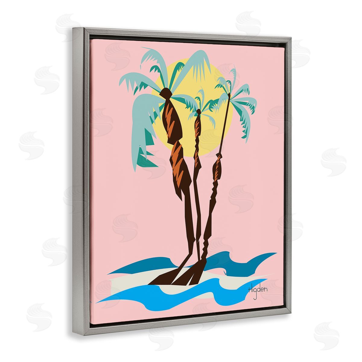 Mark Higden Palm Tree Trio Sunny Sky Gray Floater Frame Canvas Art