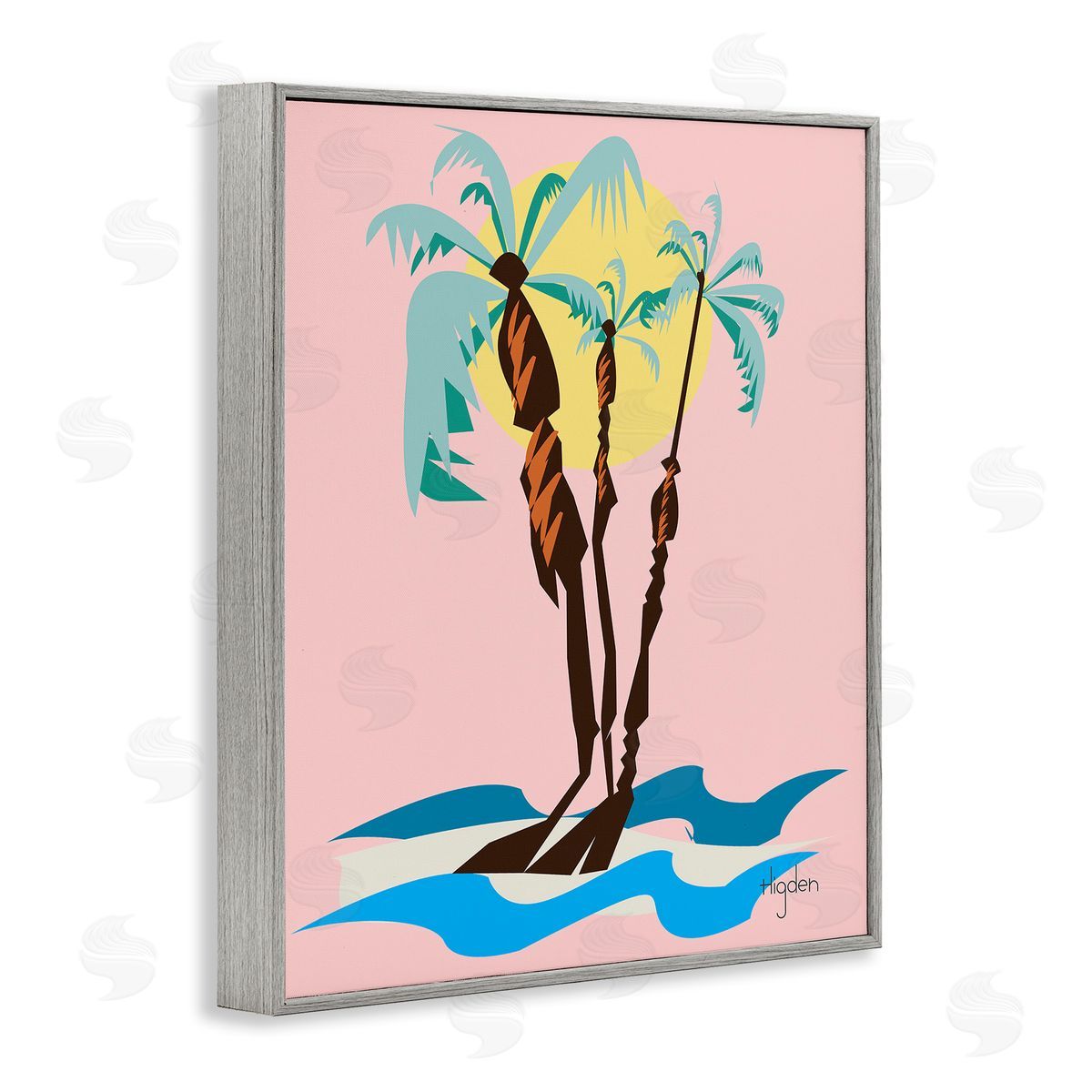 Mark Higden Palm Tree Trio Sunny Sky Gray Framed Giclee Wall Art