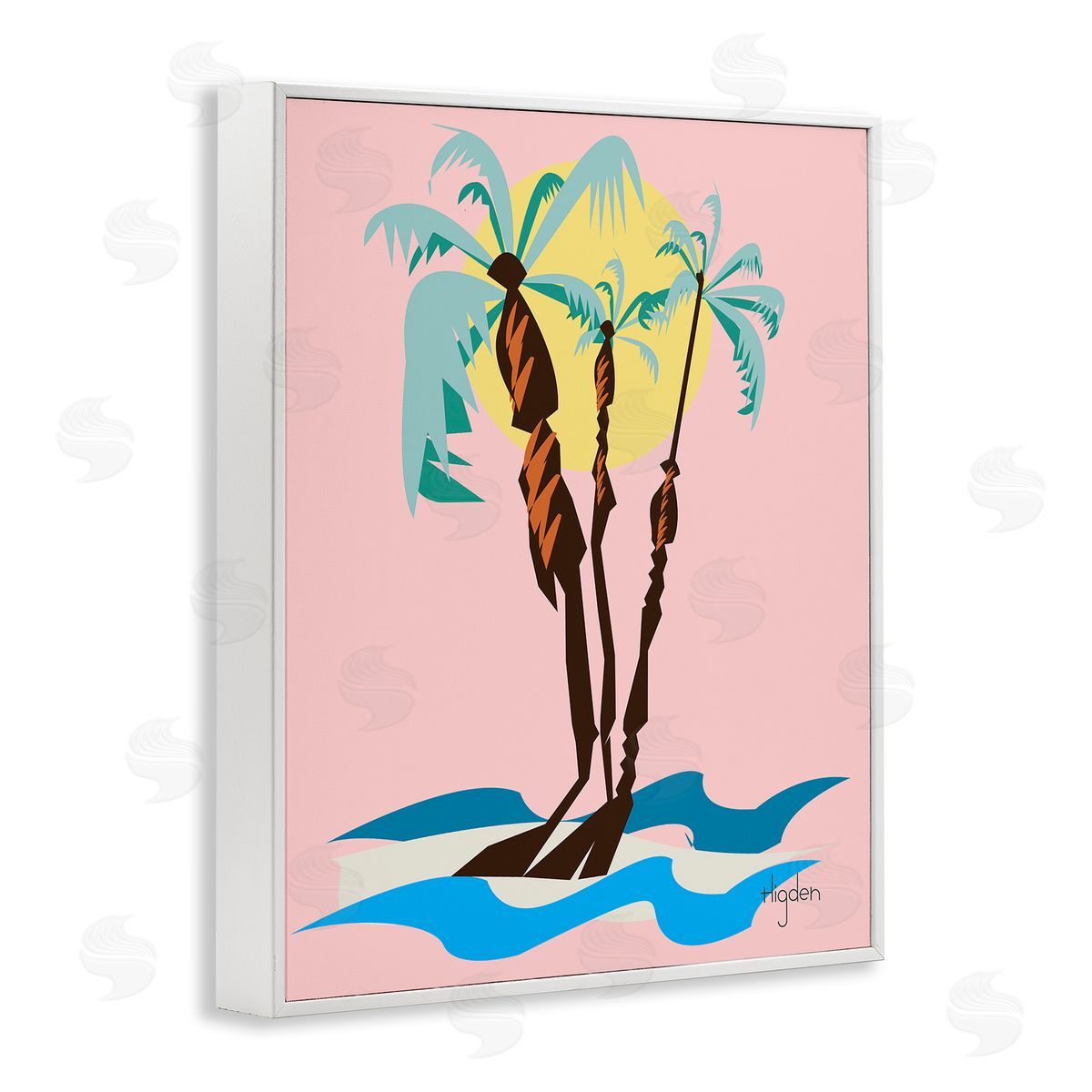 Mark Higden Palm Tree Trio Sunny Sky White Framed Giclee Wall Art