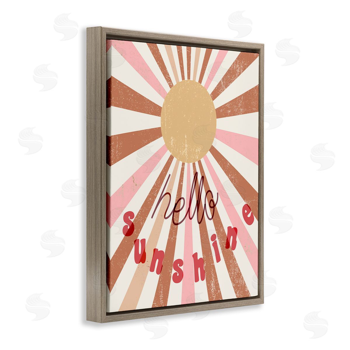 Stupell Studio Hello Sunshine Light Bursts Brown Floater Frame Canvas Art