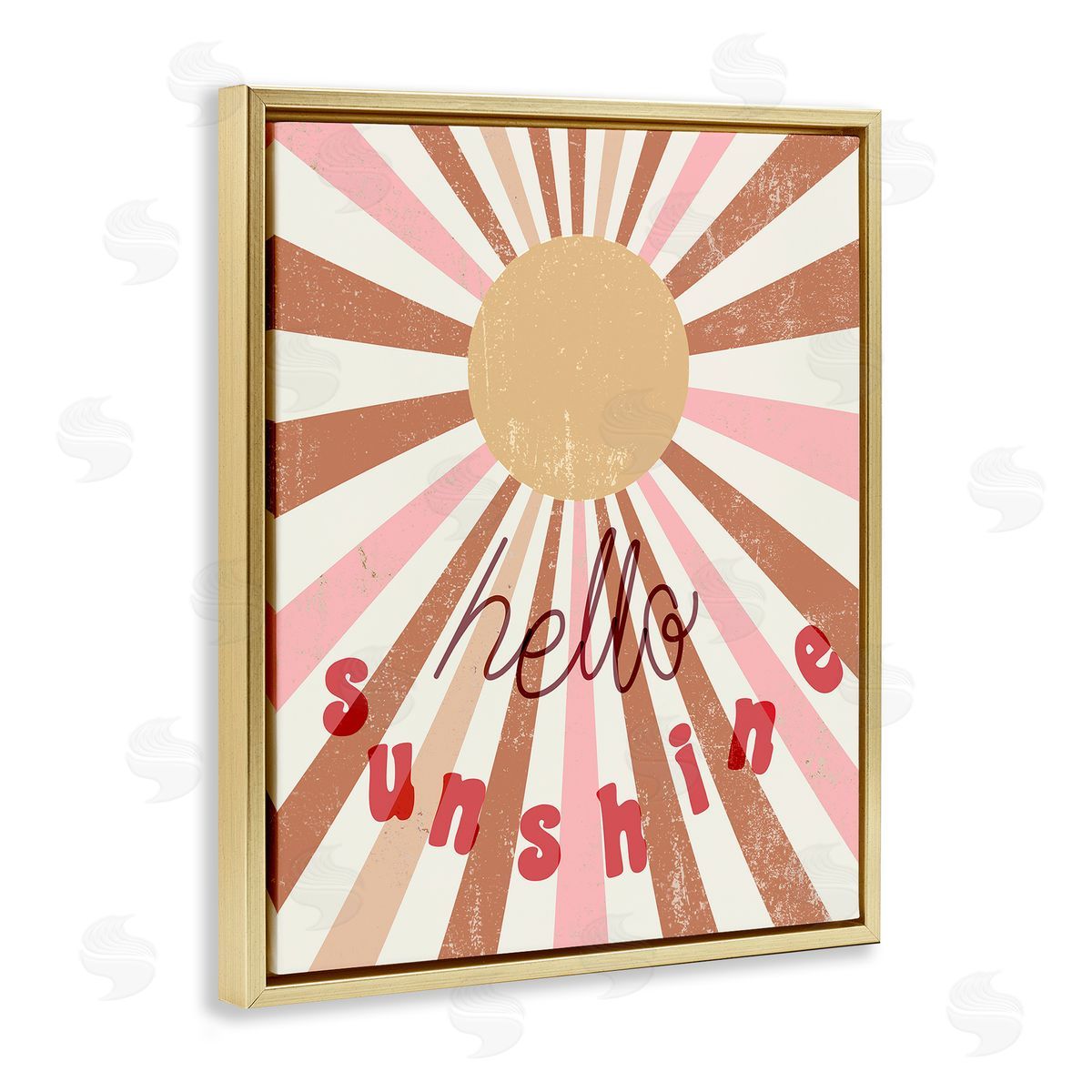 Stupell Studio Hello Sunshine Light Bursts Gold Floater Frame Canvas Art