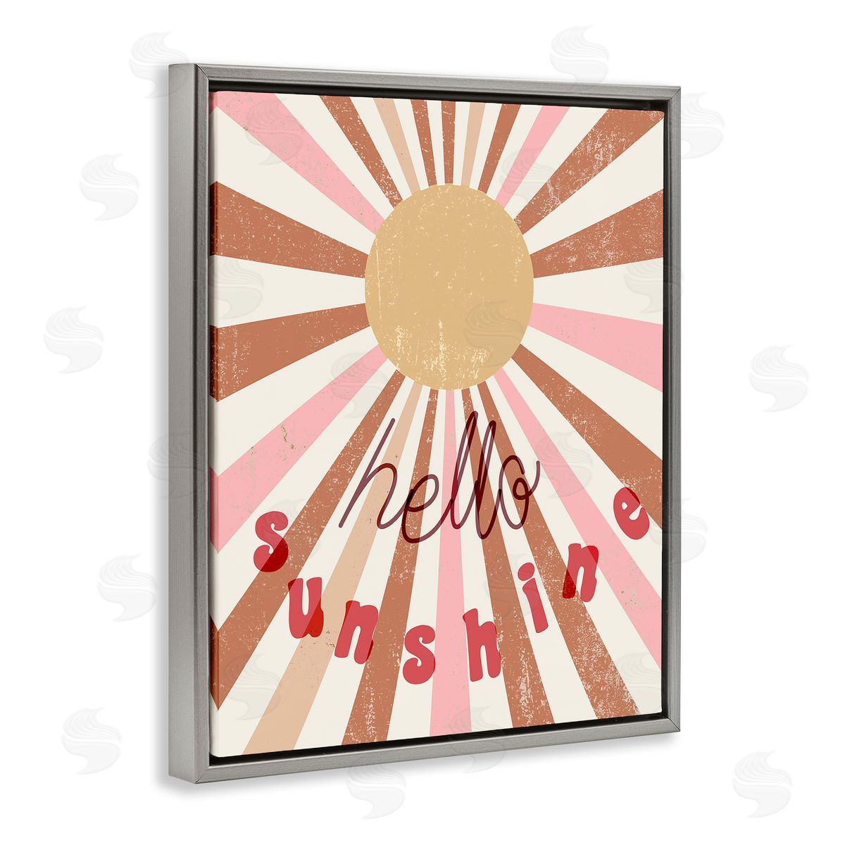 Stupell Studio Hello Sunshine Light Bursts Gray Floater Frame Canvas Art