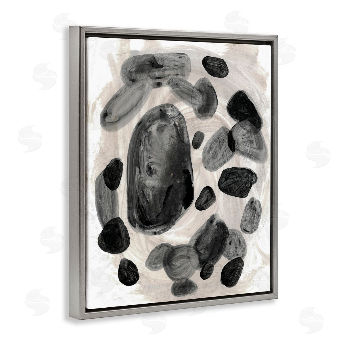 Stupell Studio Shades of Grey Abstract Organic Shapes Gray Floater Frame Canvas Art