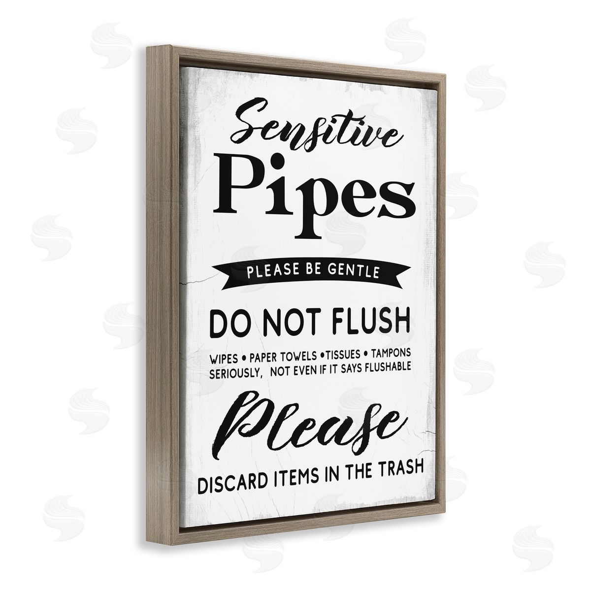 Stupell Studio Sensitive Pipes Sign Flushing Restrictions Brown Floater Frame Canvas Art