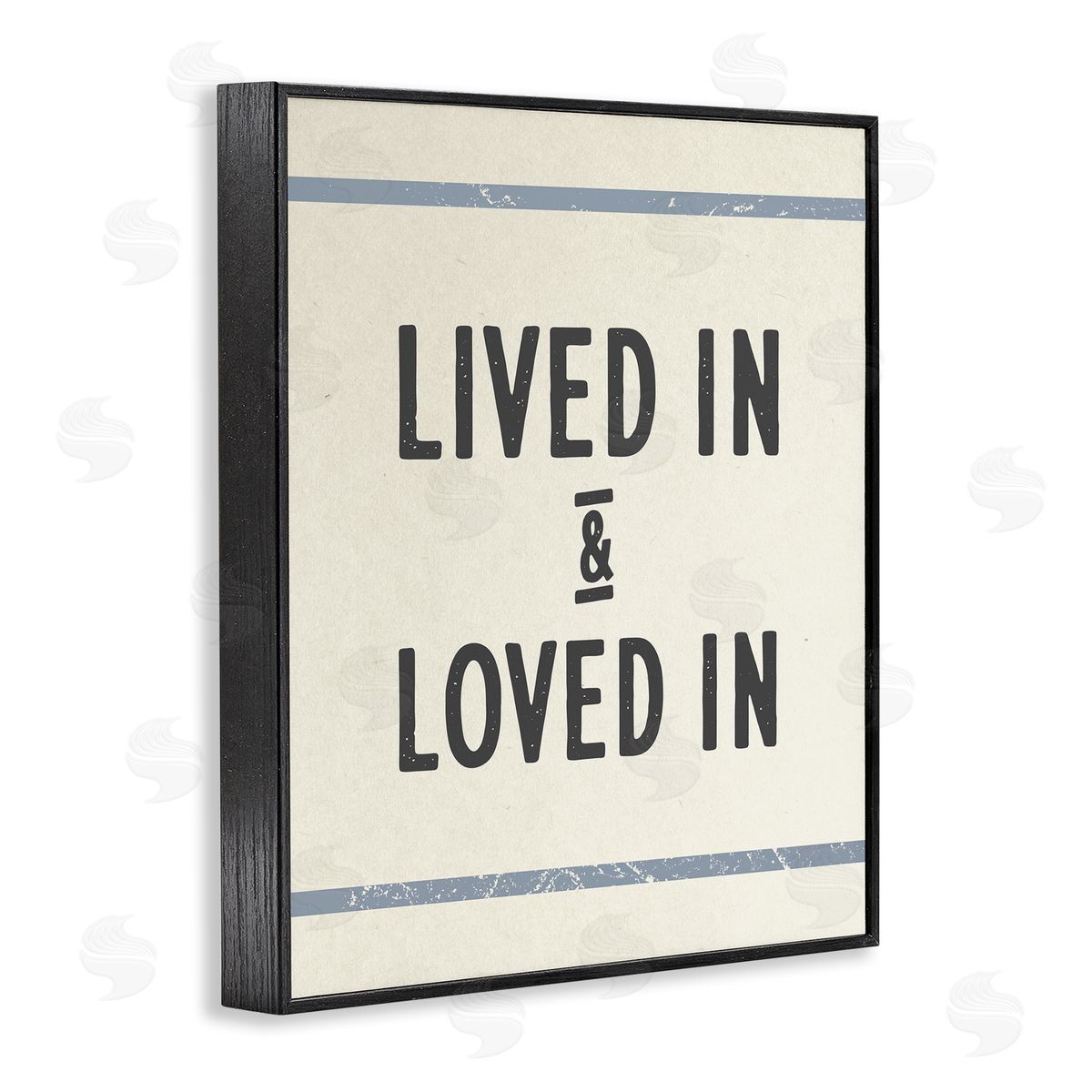 Stupell Studio Lived In Loved In Blue Bistro Stripe Black Framed Giclee Wall Art