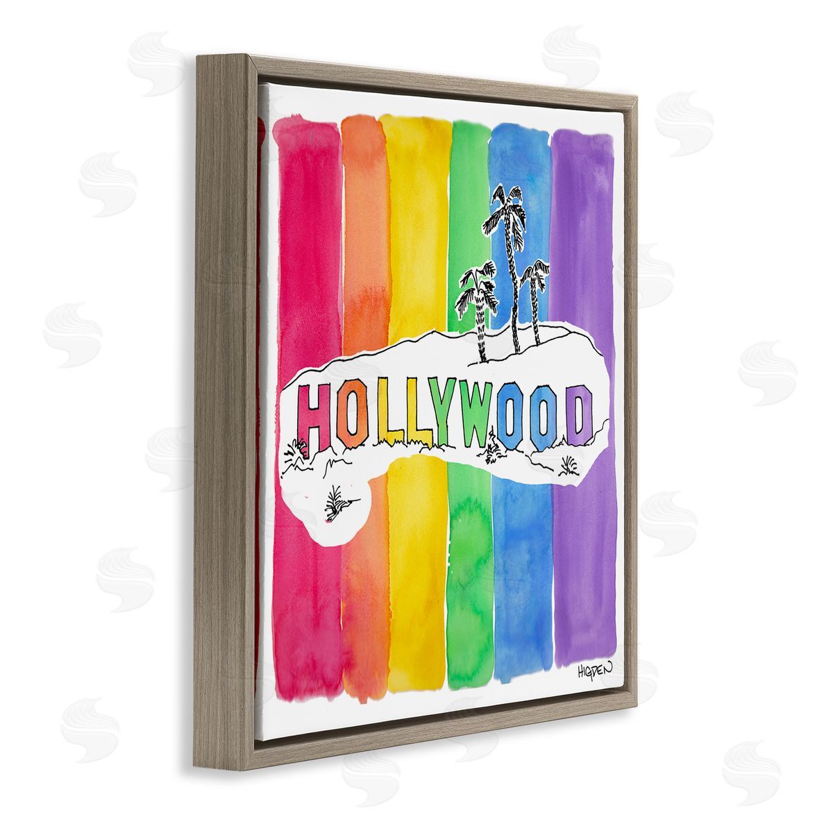 Mark Higden Vibrant Hollywood Hills Watercolor Rainbow Brown Floater Frame Canvas Art